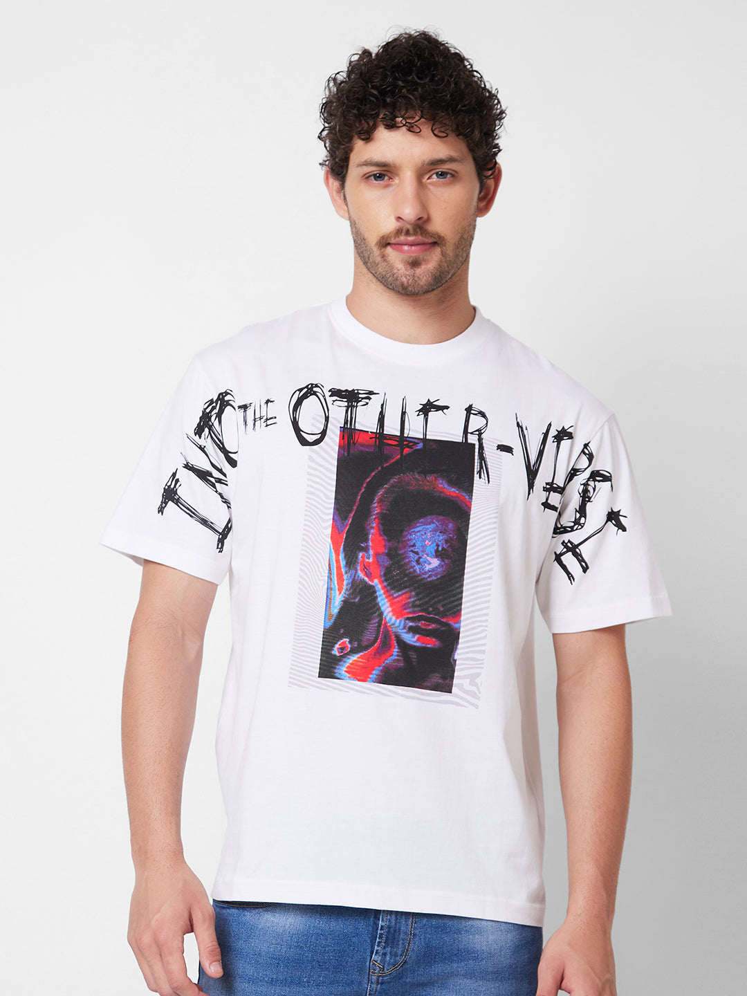 Spykar ROUND NECK HALF SLEEVES White T-shirt  For Men