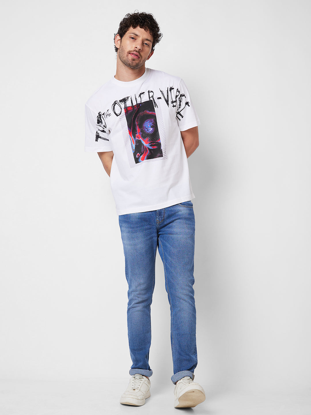 Spykar ROUND NECK HALF SLEEVES White T-shirt  For Men