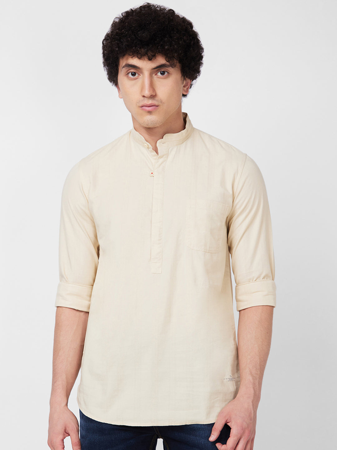 Spykar Beige SOLID FULL SLEEVE Shirt For Men