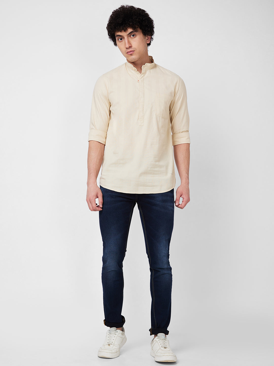 Spykar Beige SOLID FULL SLEEVE Shirt For Men