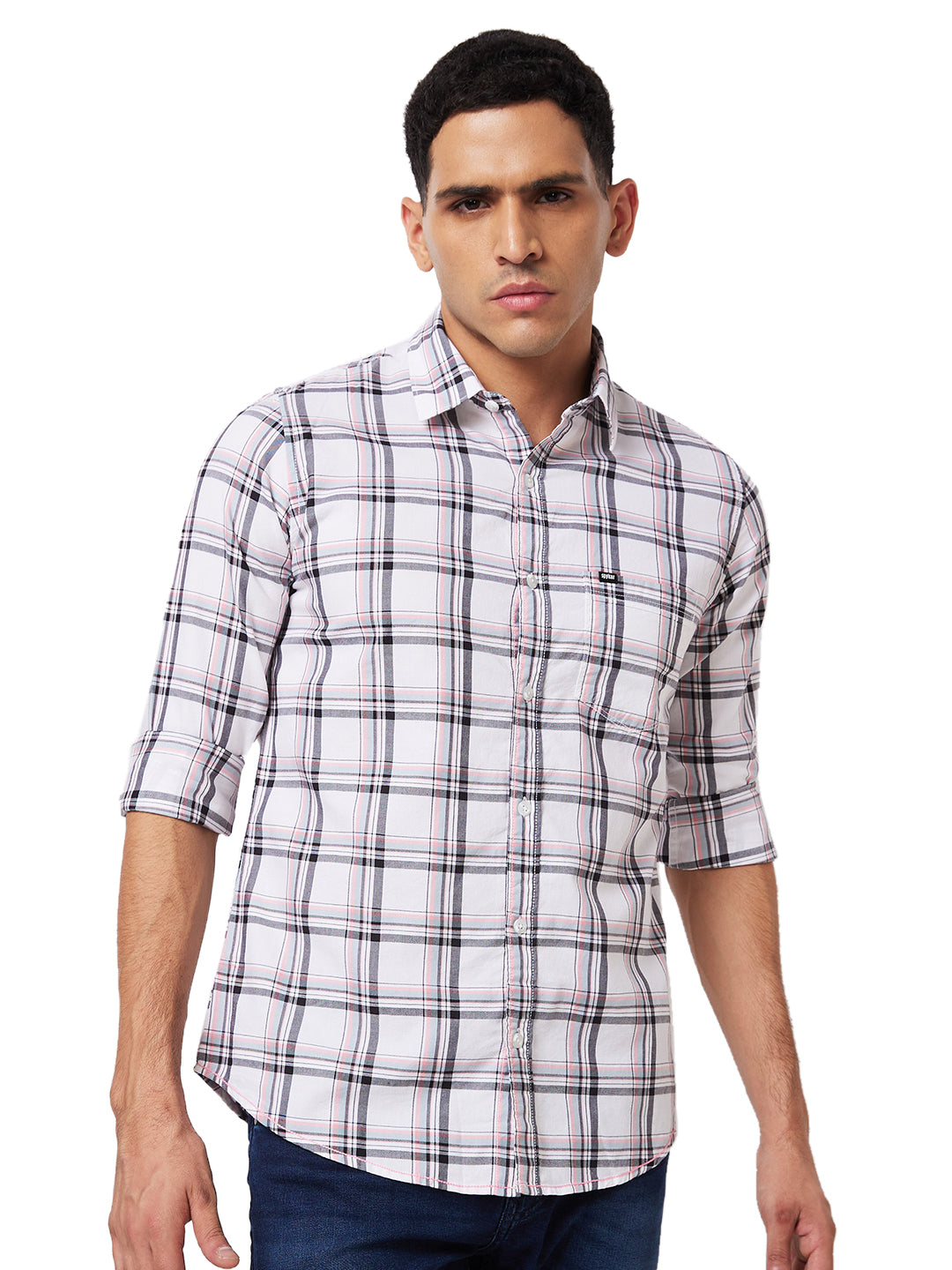 Spykar White Checked Shirt For Men