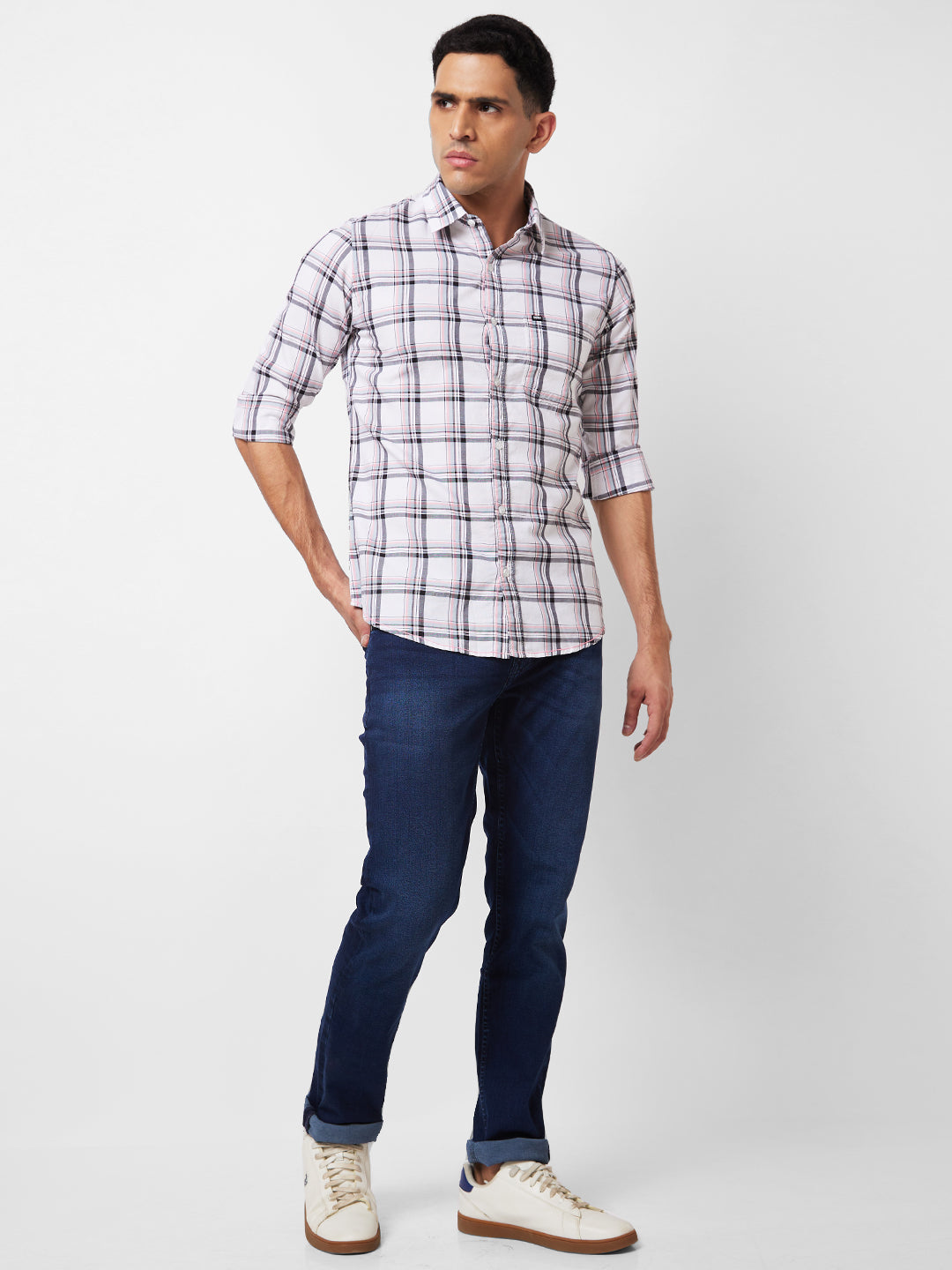 Spykar White Checked Shirt For Men