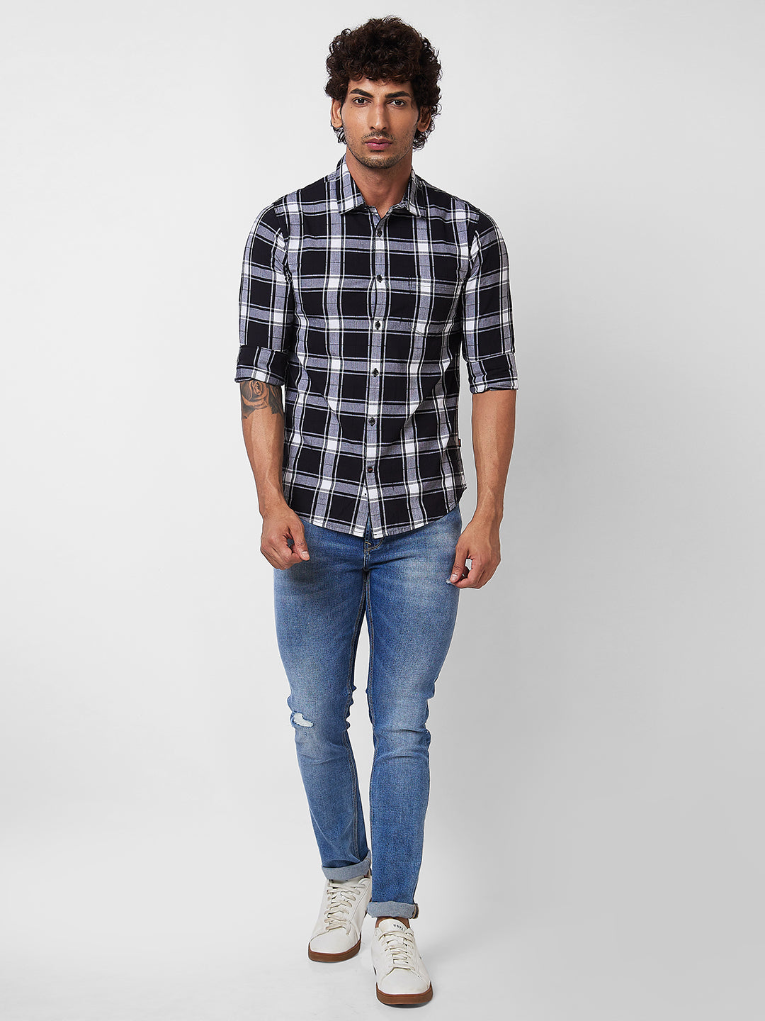 Spykar Black CHECKED FULL SLEEVE Shirt For Men