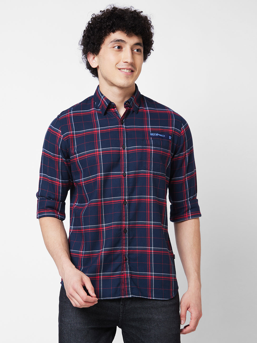 Spykar Blue CHECKED FULL SLEEVE Shirt For Men