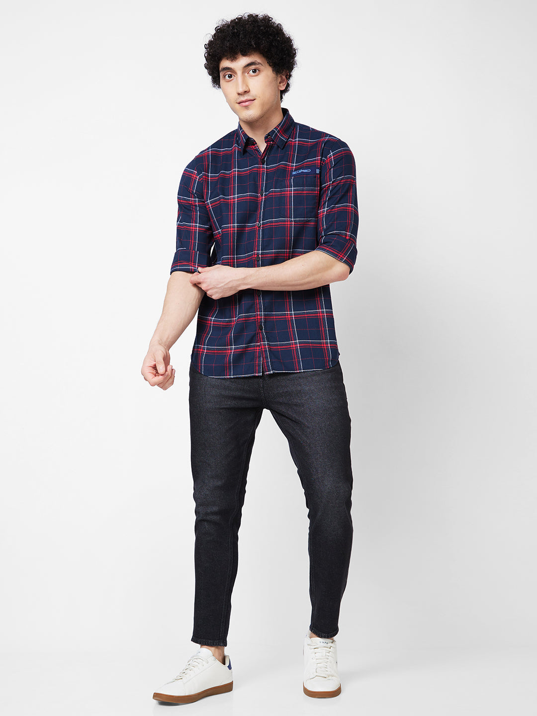 Spykar Blue CHECKED FULL SLEEVE Shirt For Men