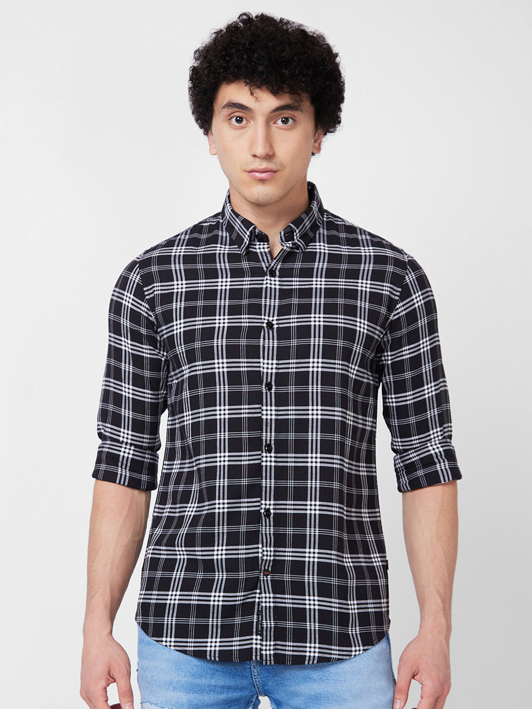 Spykar Black CHECKED FULL SLEEVE Shirt For Men