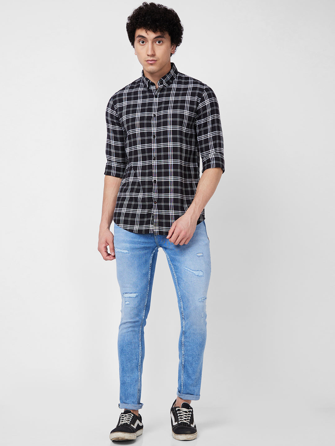 Spykar Black CHECKED FULL SLEEVE Shirt For Men