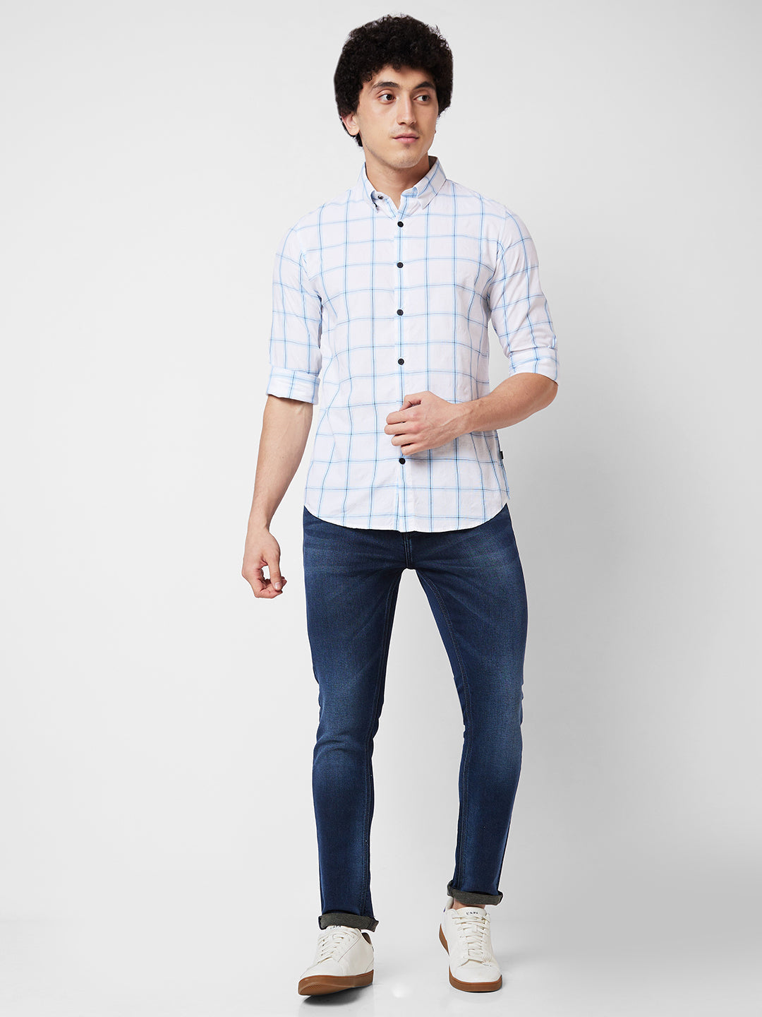 Spykar Blue CHECKED FULL SLEEVE Shirt For Men