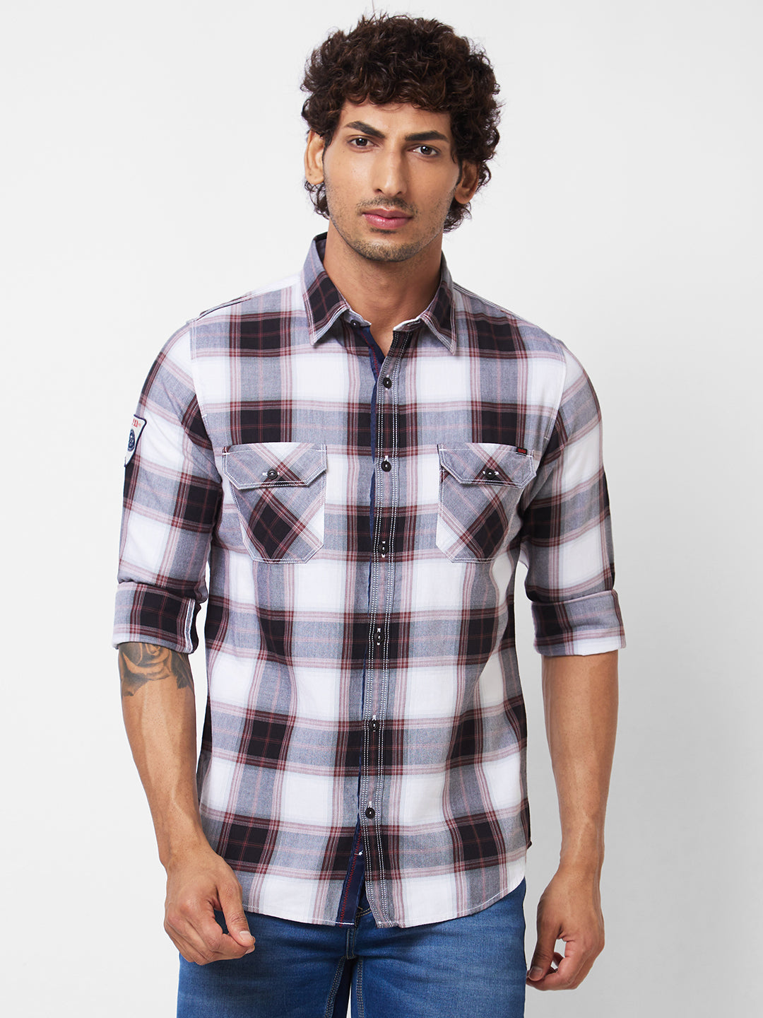Spykar Red CHECKED FULL SLEEVE Shirt For Men