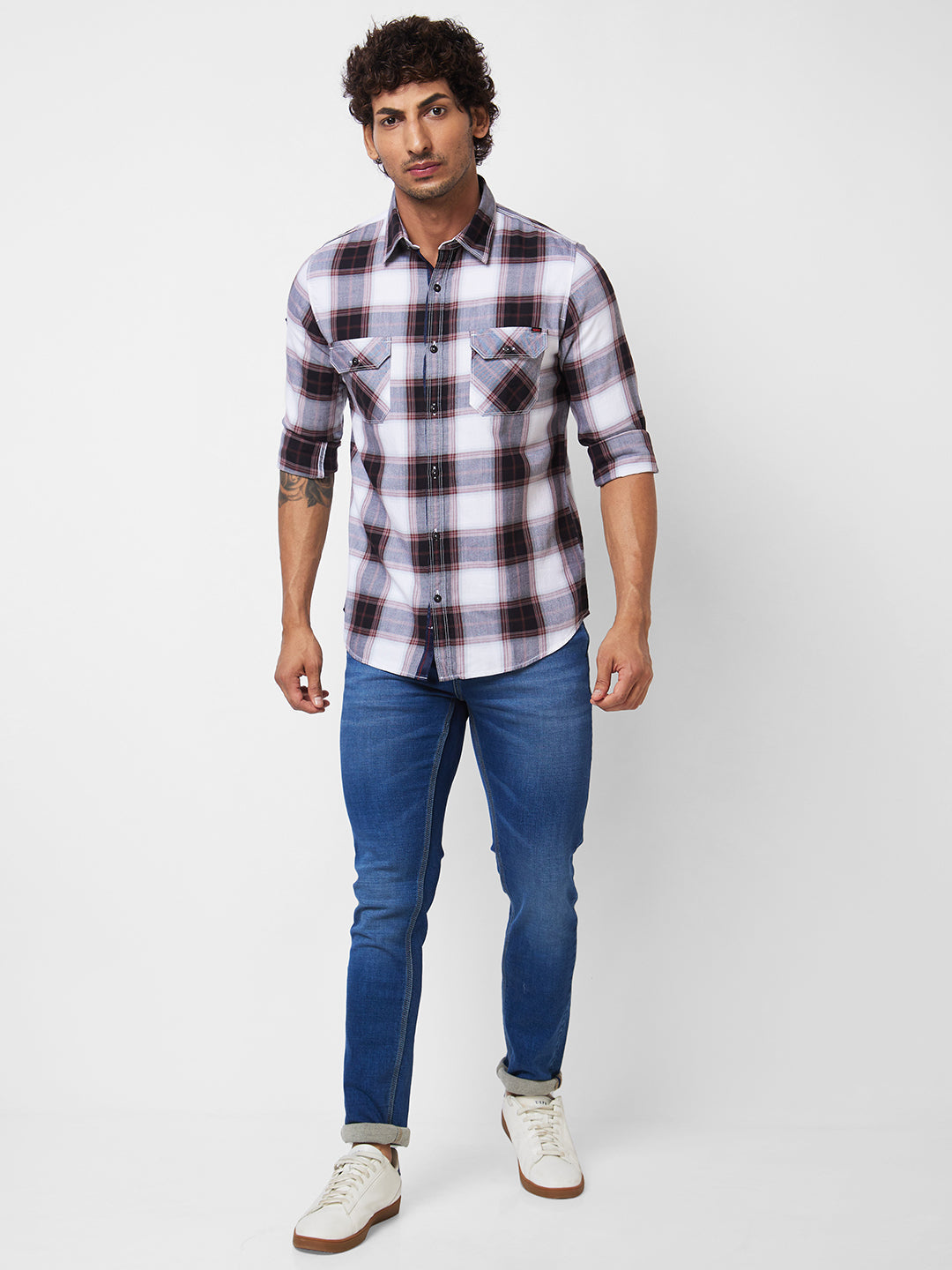 Spykar Red CHECKED FULL SLEEVE Shirt For Men