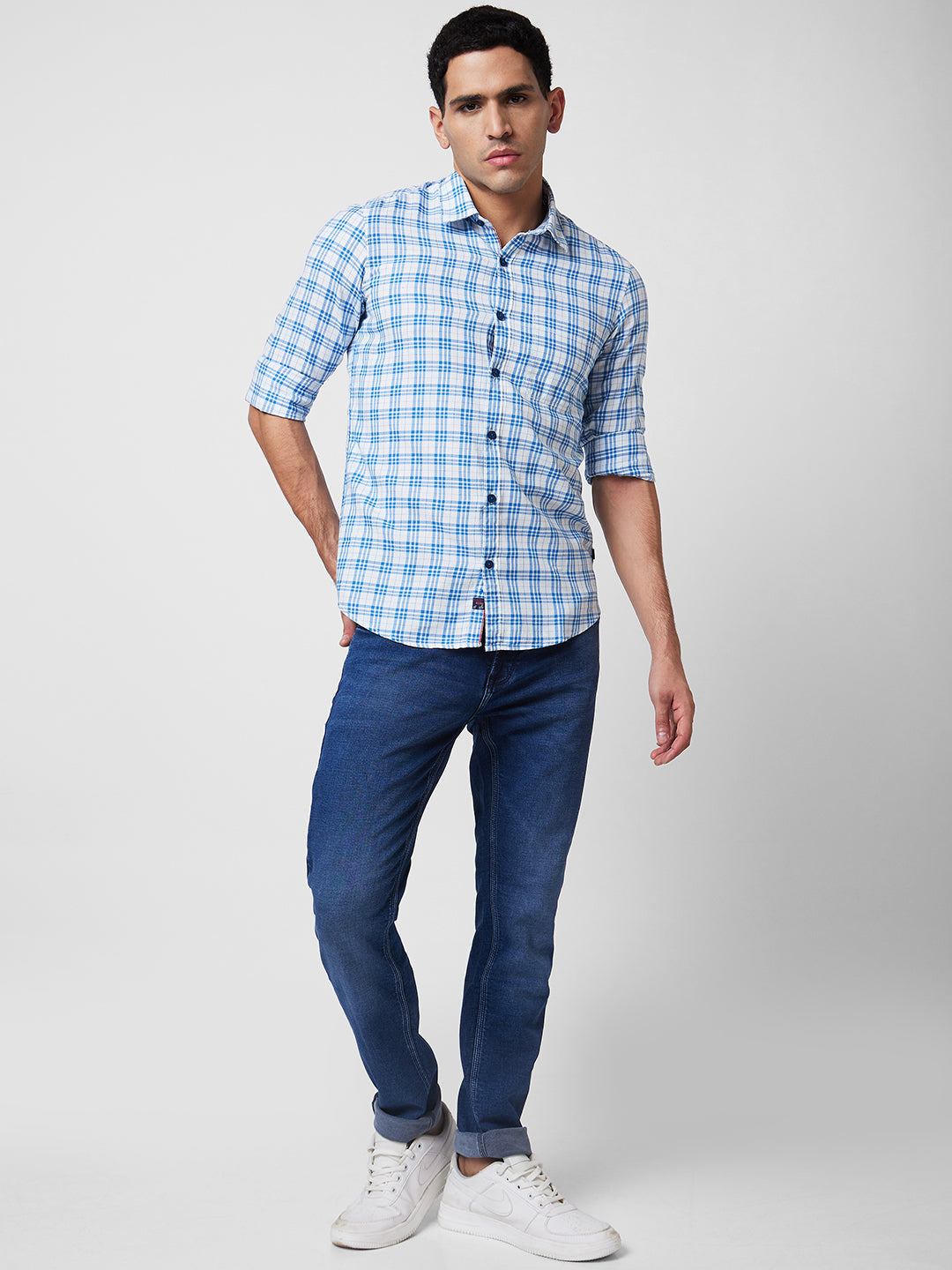 Spykar White Checked Shirt For Men