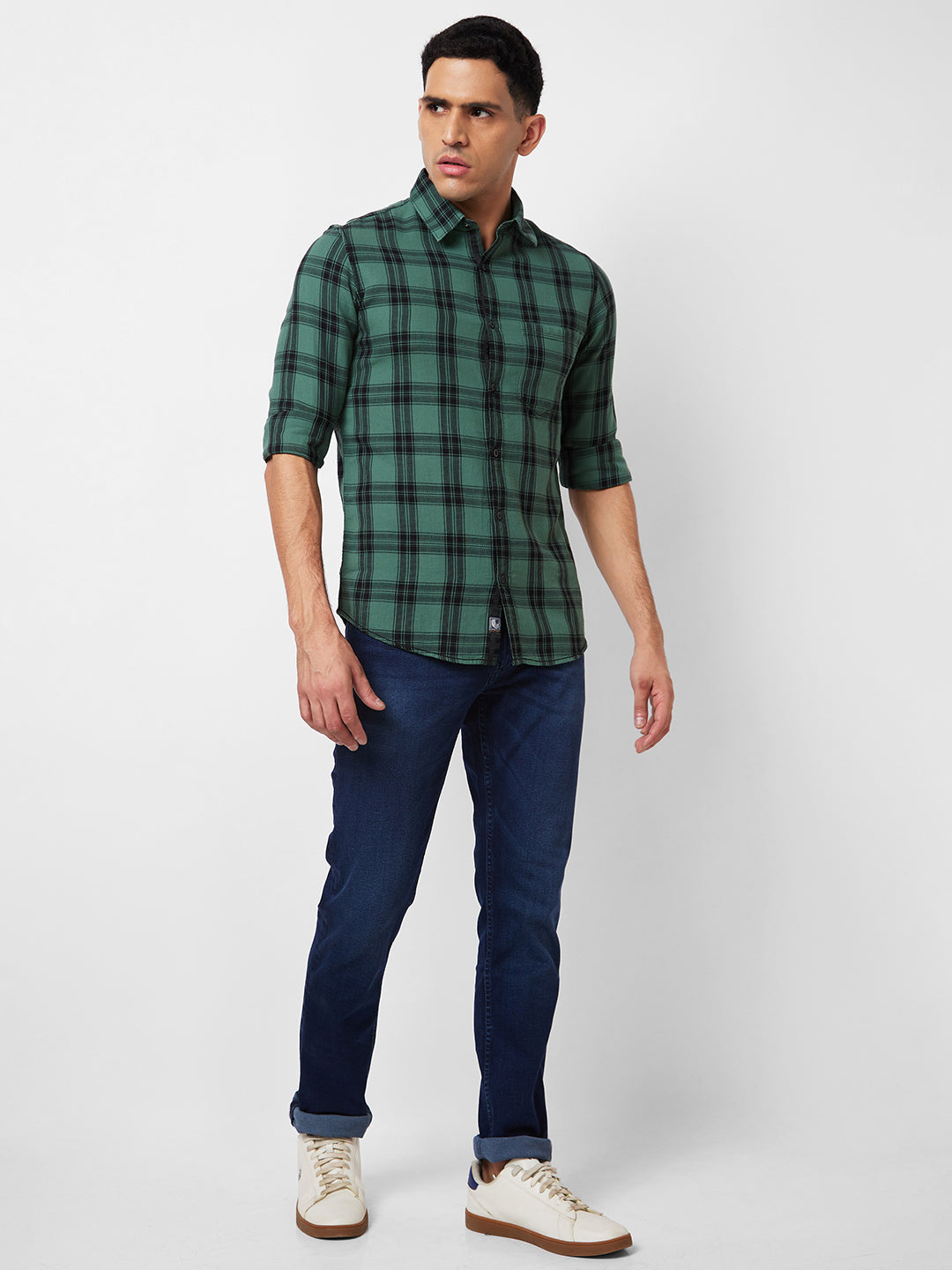 Spykar Green Checked Shirt For Men