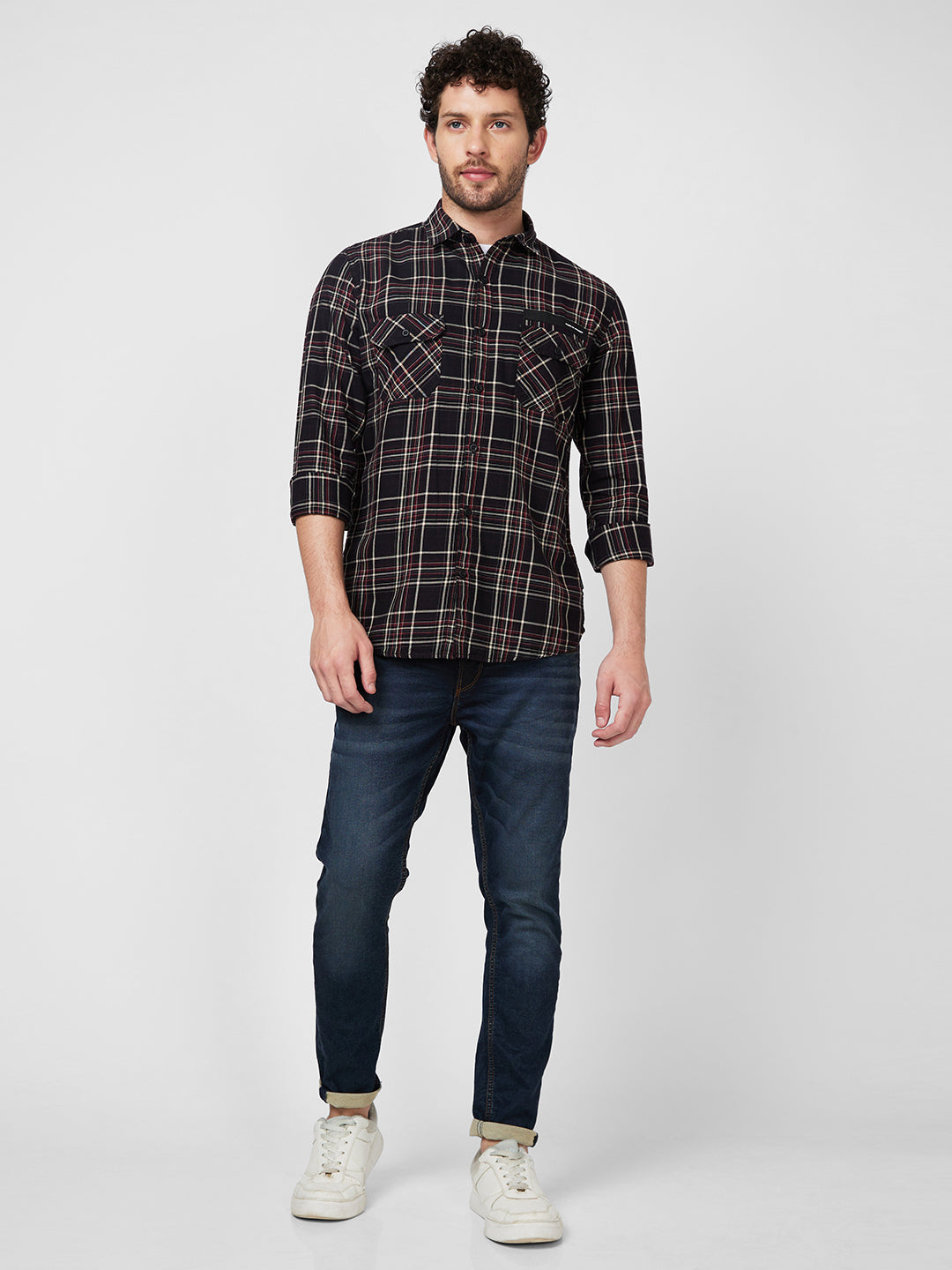 Spykar Full Sleeve Checks Red Shirt For Men