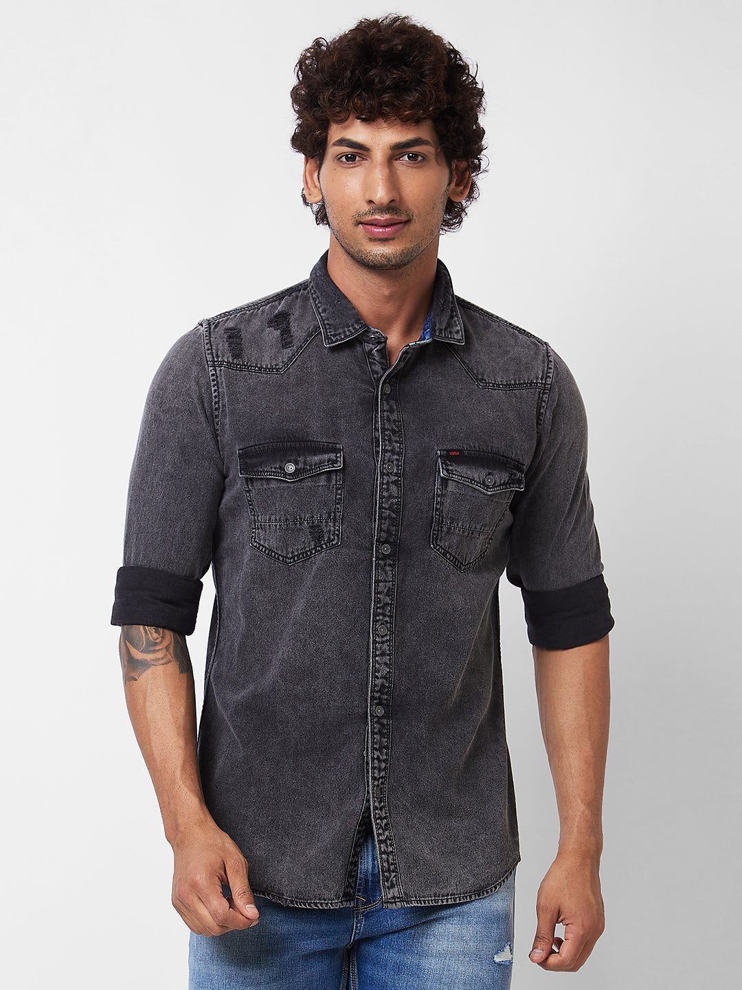 Spykar Black INDIGO FULL SLEEVE Shirt For Men