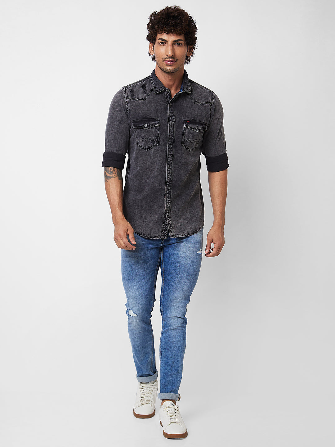 Spykar Black INDIGO FULL SLEEVE Shirt For Men