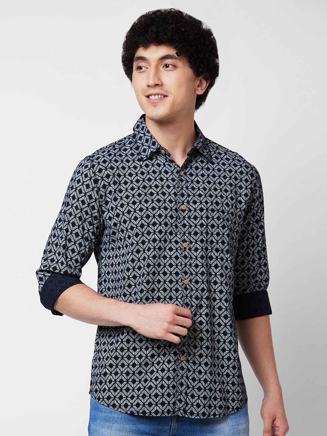 Spykar Black PRINTED FULL SLEEVE Shirt For Men