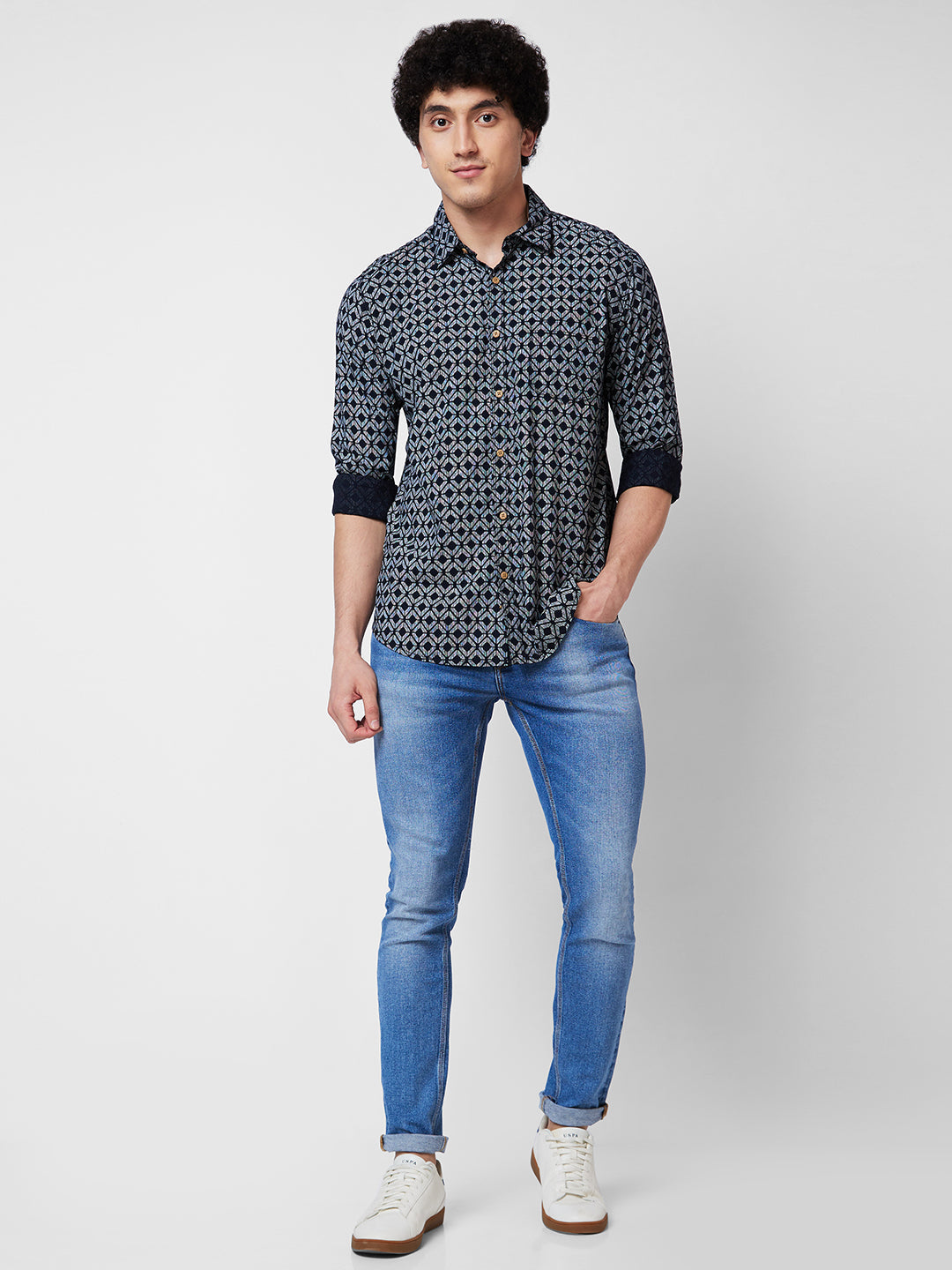 Spykar Black PRINTED FULL SLEEVE Shirt For Men