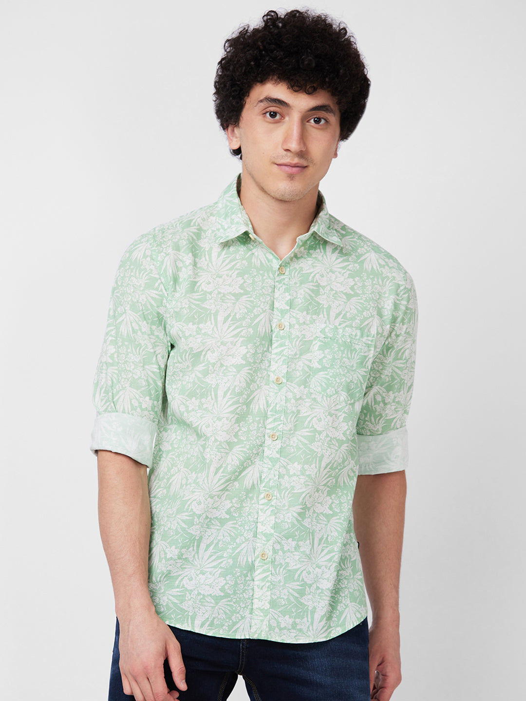 Spykar Green PRINTED FULL SLEEVE Shirt For Men