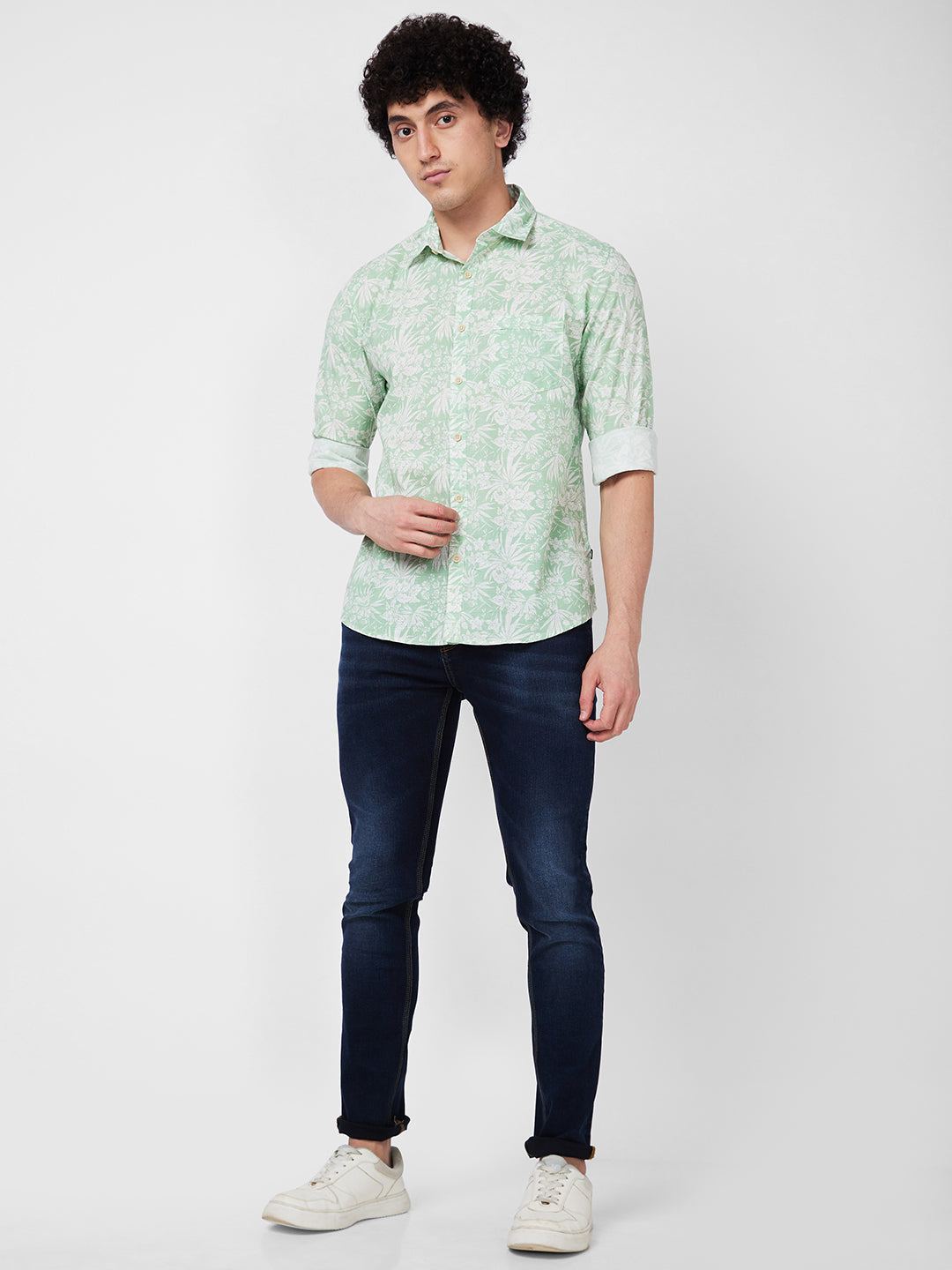 Spykar Green PRINTED FULL SLEEVE Shirt For Men