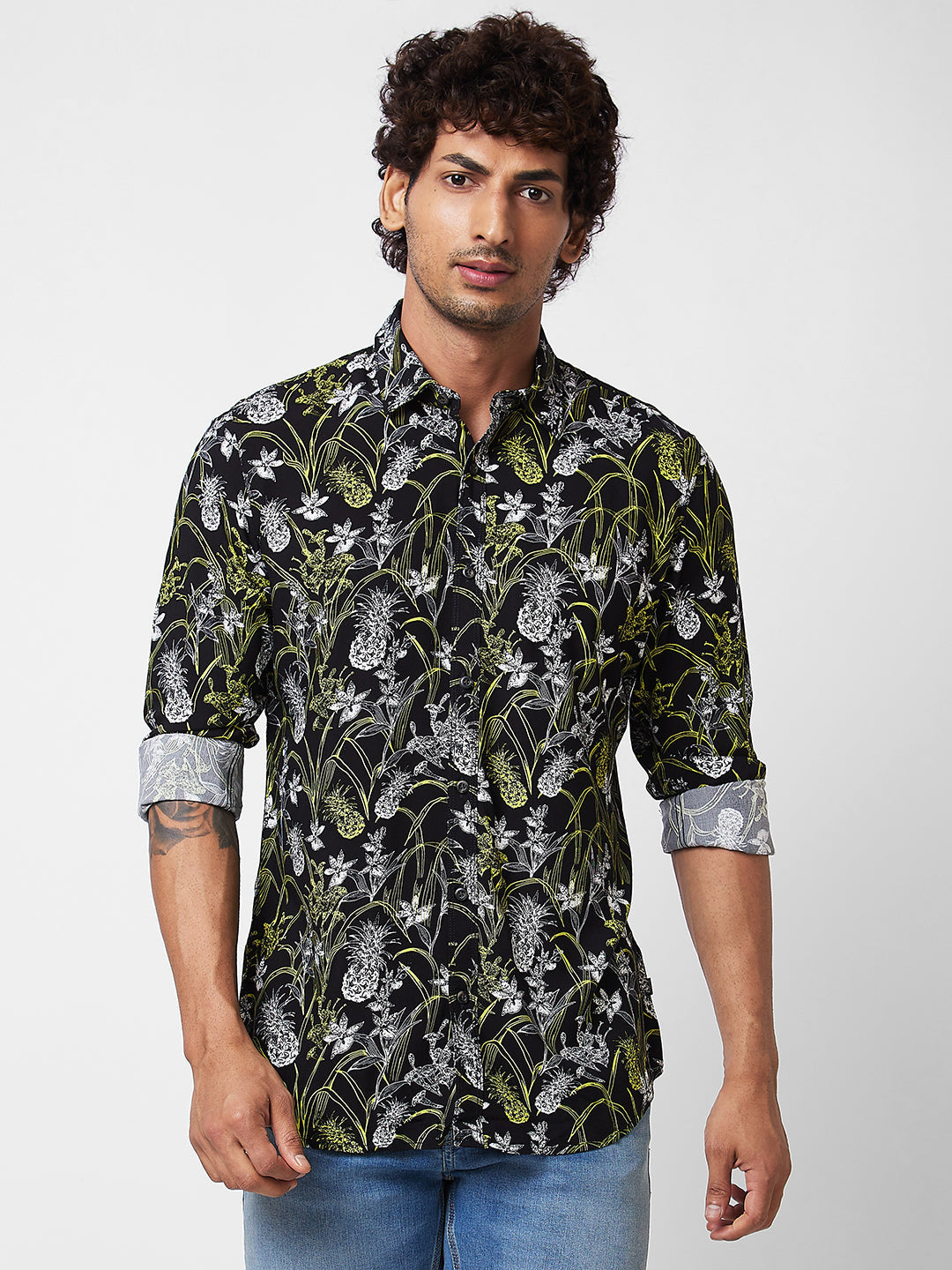 Spykar Black PRINTED FULL SLEEVE Shirt For Men