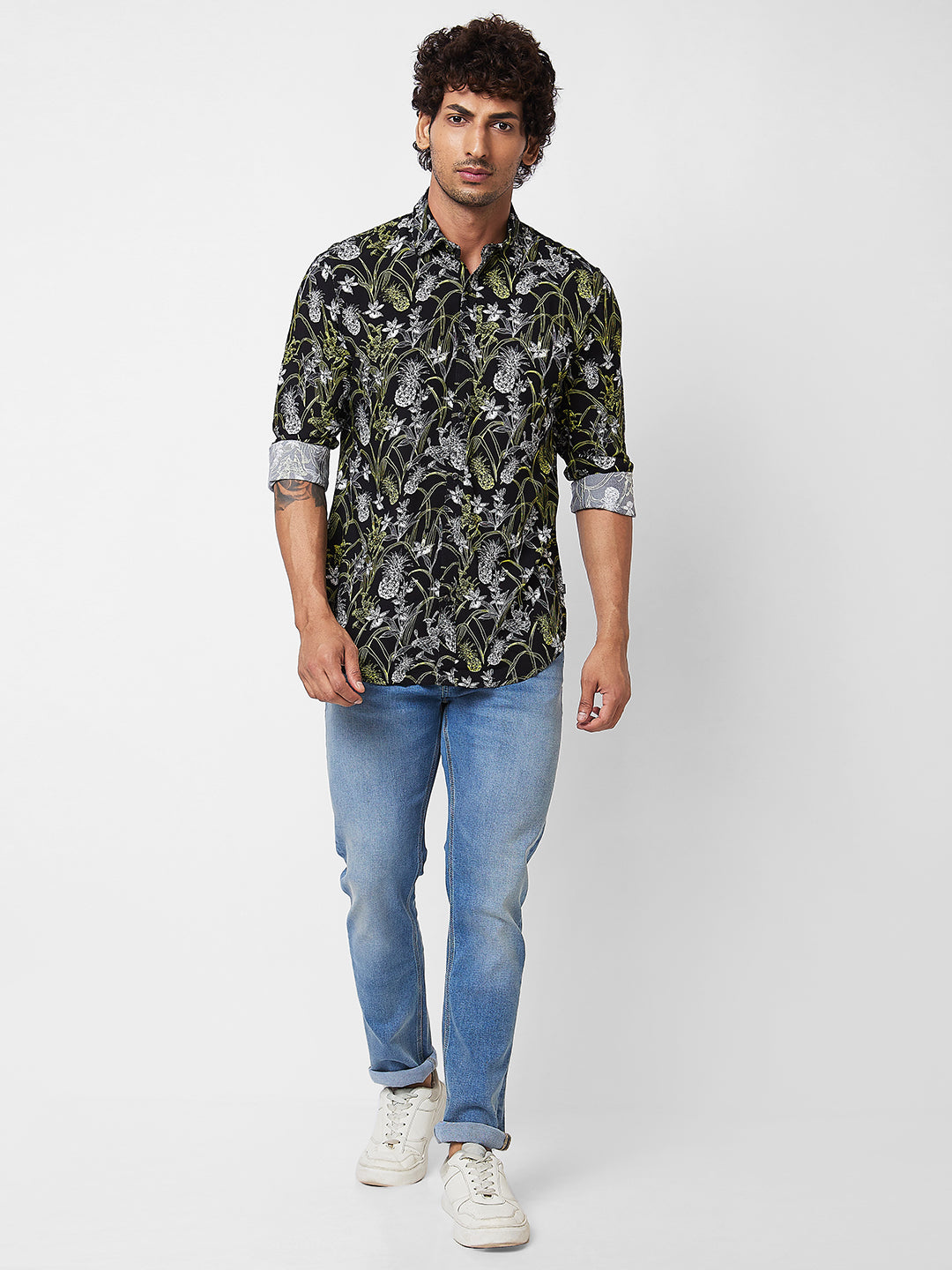 Spykar Black PRINTED FULL SLEEVE Shirt For Men