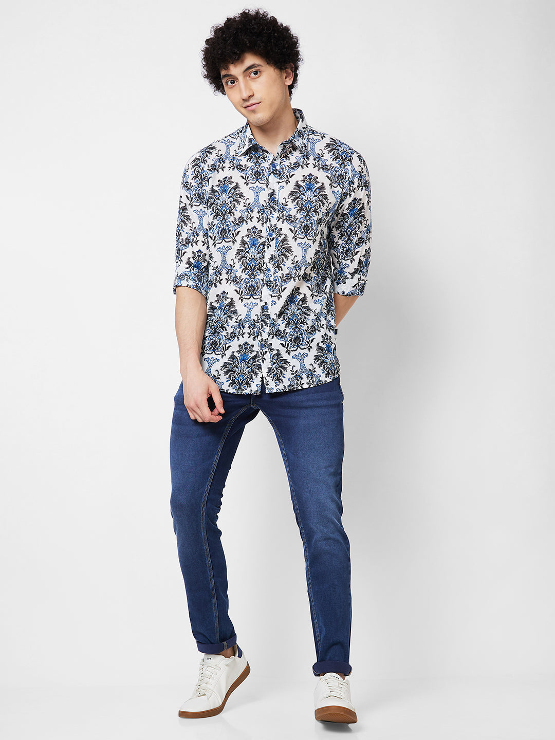 Spykar Blue PRINTED FULL SLEEVE Shirt For Men