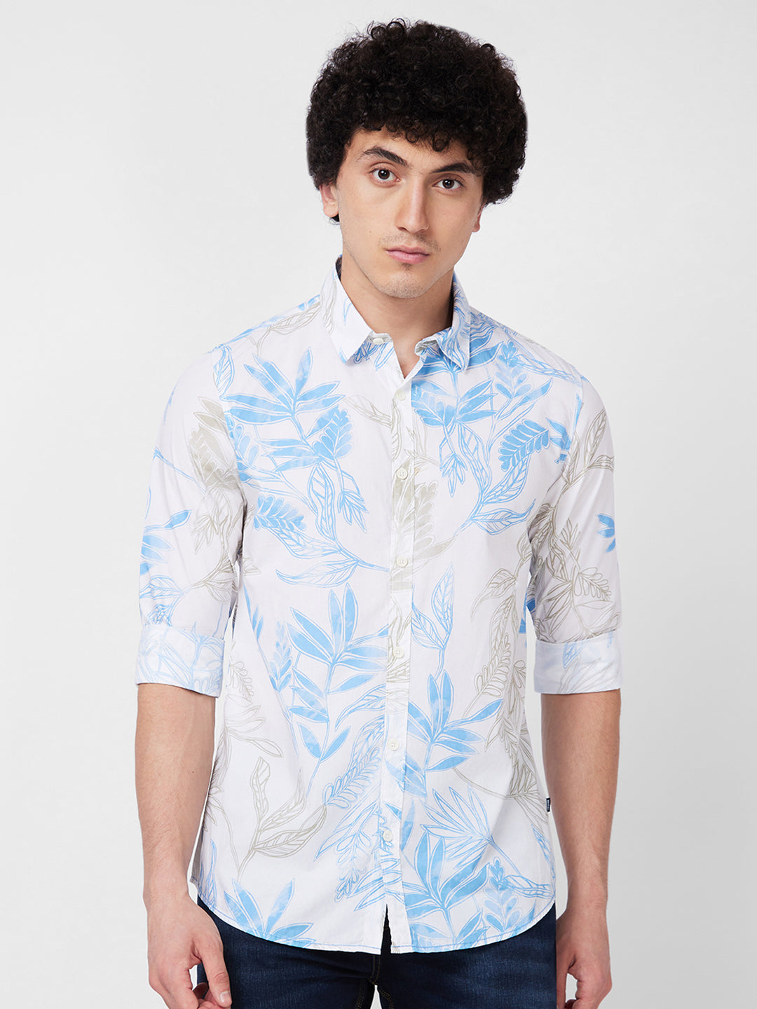 Spykar Blue PRINTED FULL SLEEVE Shirt For Men