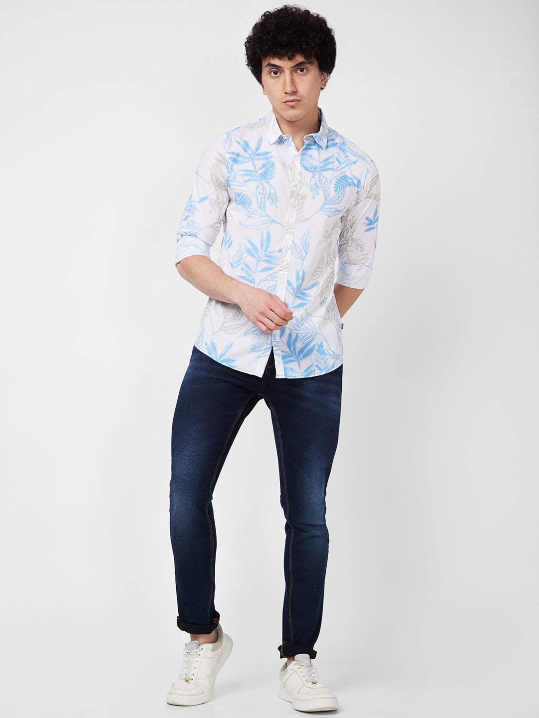 Spykar Blue PRINTED FULL SLEEVE Shirt For Men