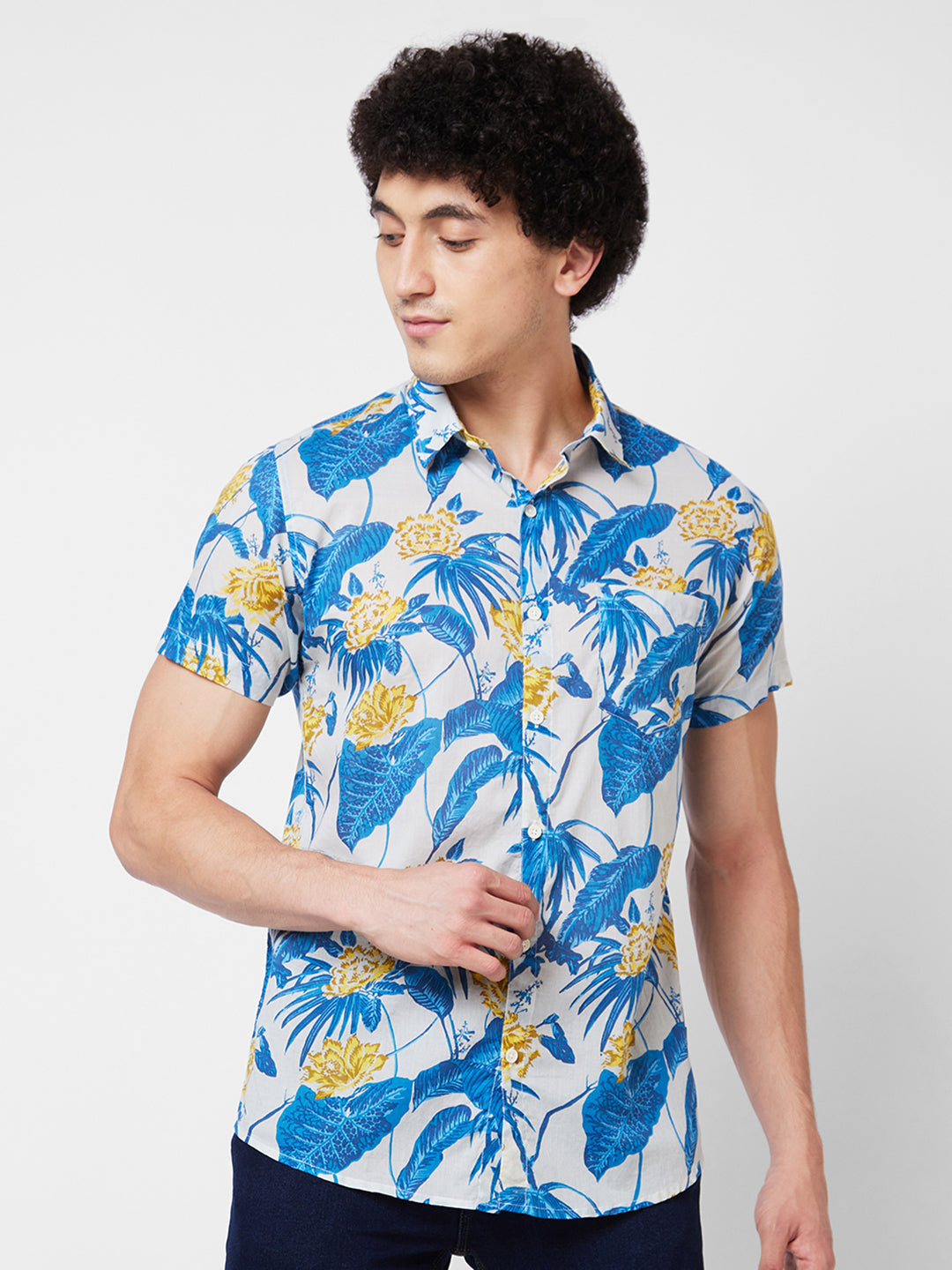 Spykar Blue PRINTED HALF SLEEVE Shirt For Men