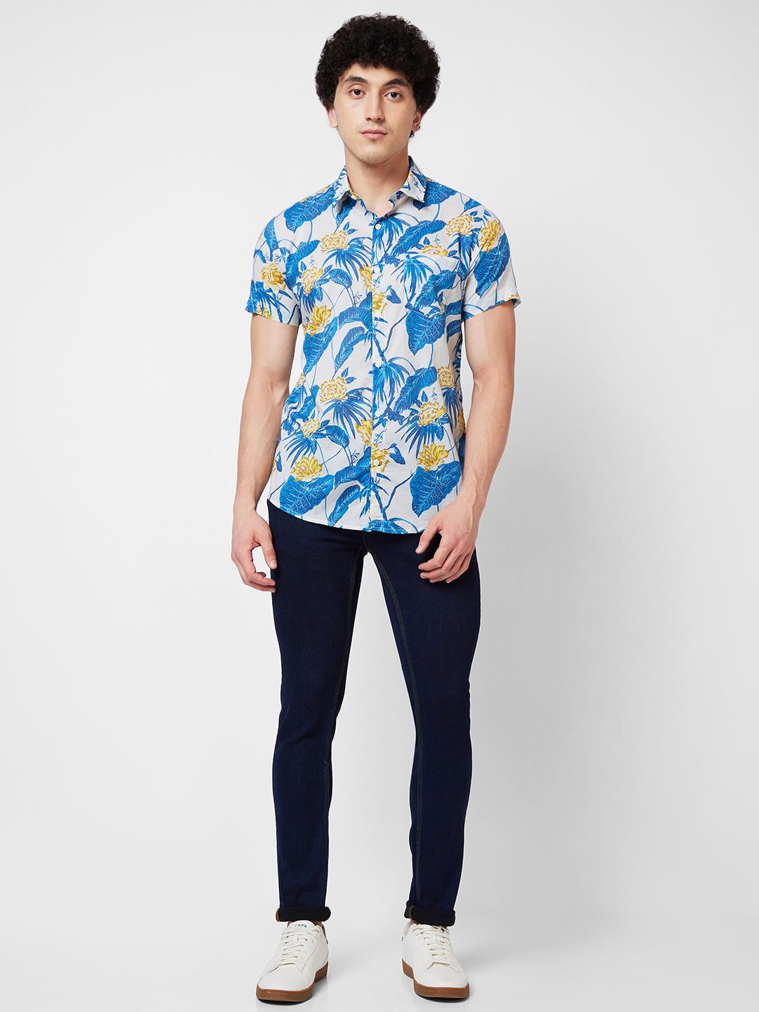 Spykar Blue PRINTED HALF SLEEVE Shirt For Men