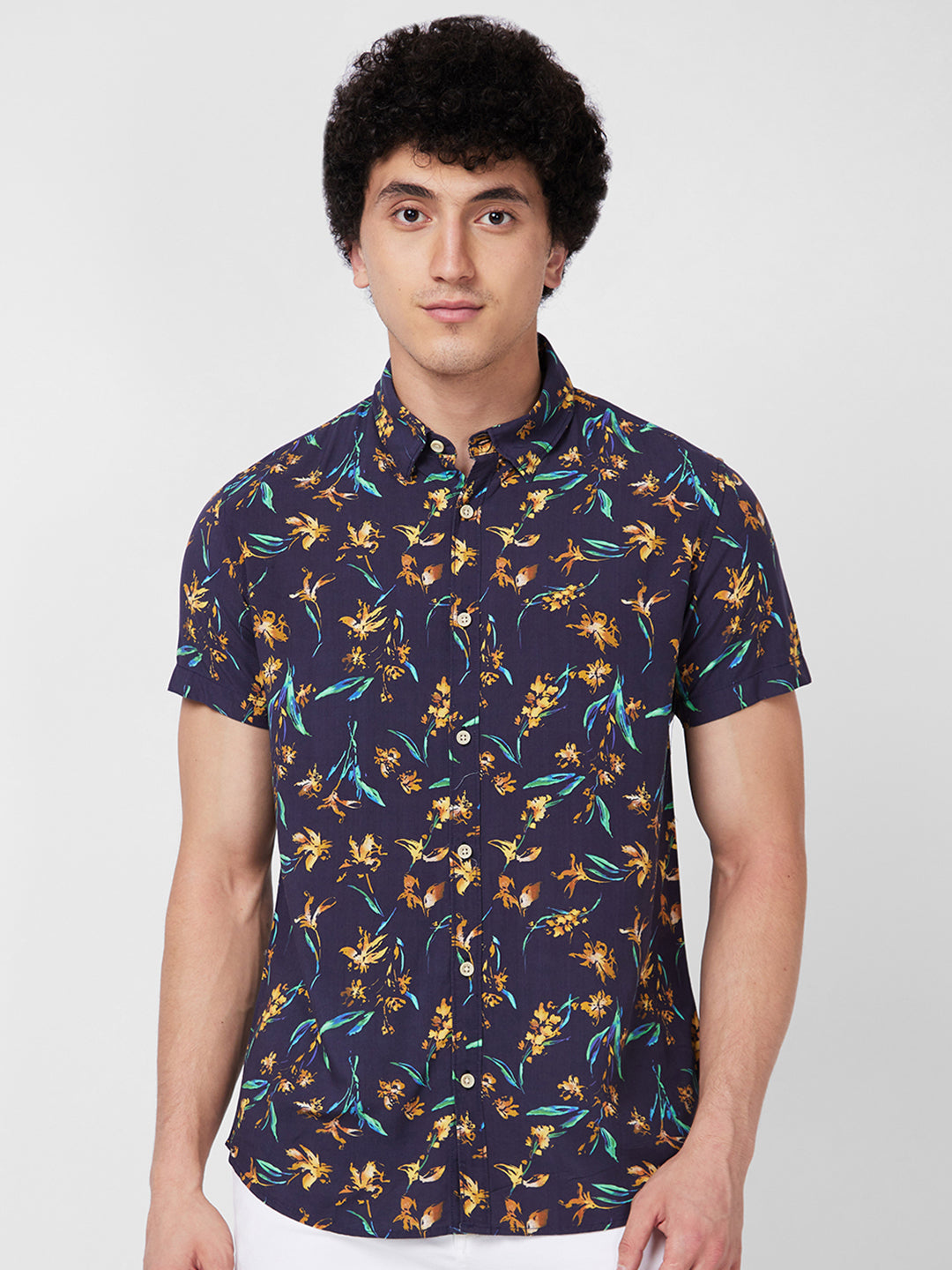 Spykar Blue PRINTED HALF SLEEVE Shirt For Men
