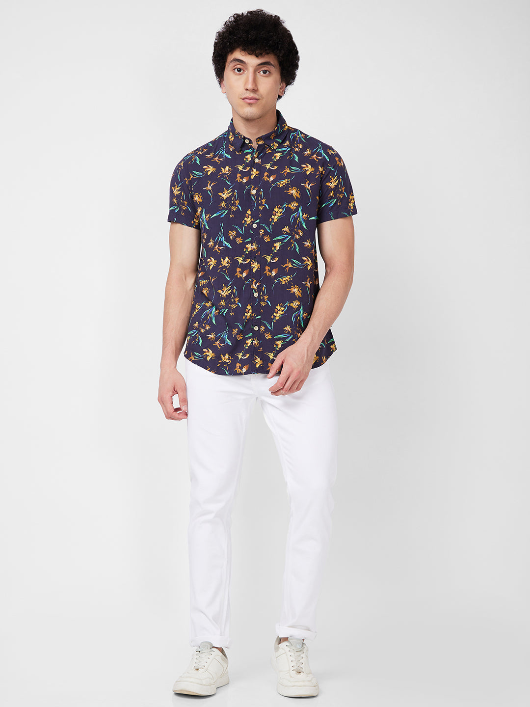 Spykar Blue PRINTED HALF SLEEVE Shirt For Men