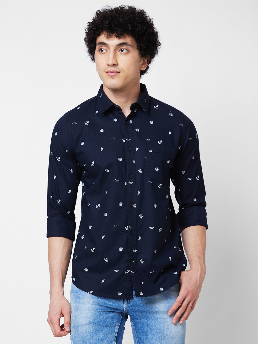 Spykar Blue PRINTED FULL SLEEVE Shirt For Men