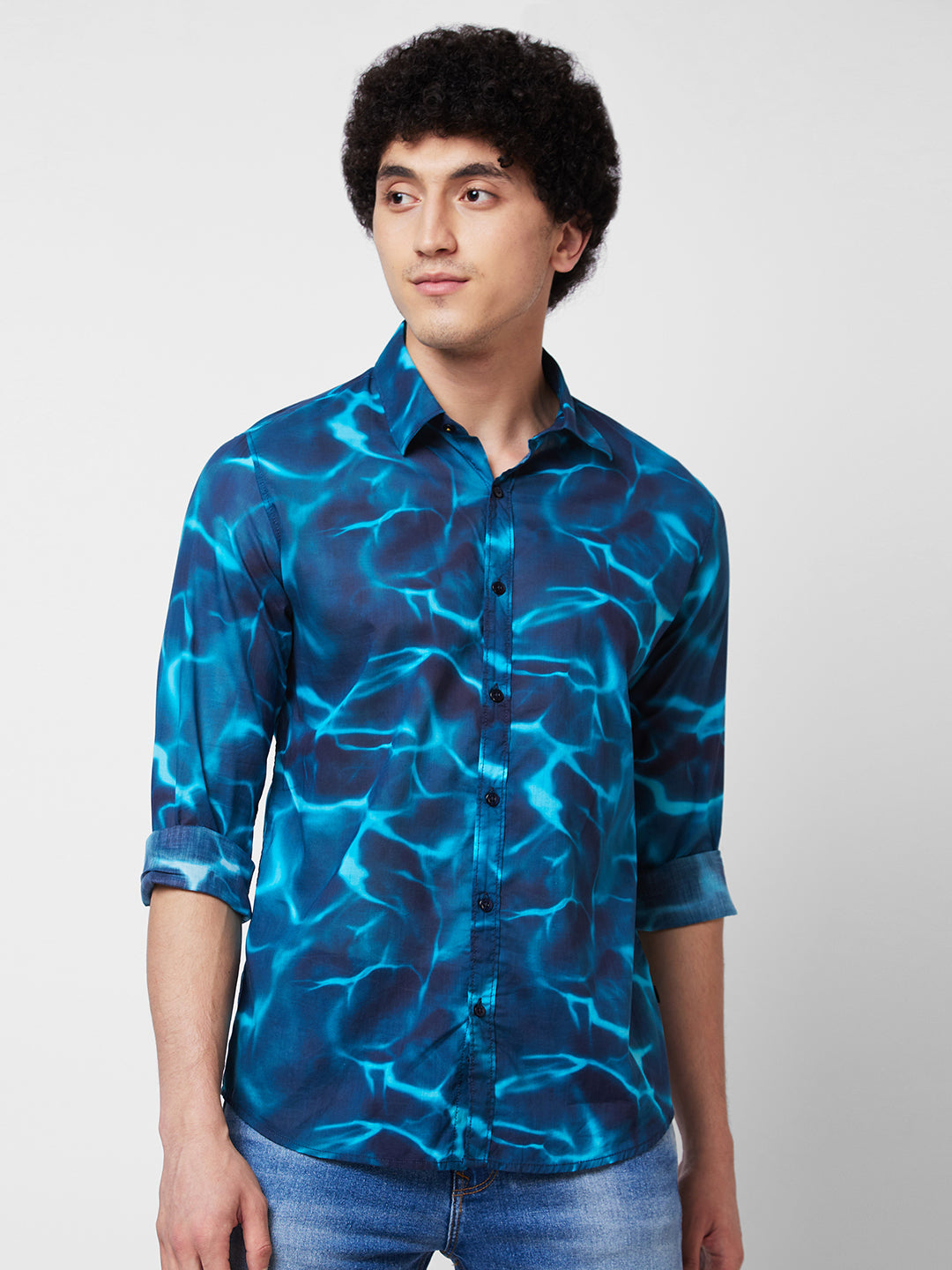 Spykar Blue PRINTED FULL SLEEVE Shirt For Men