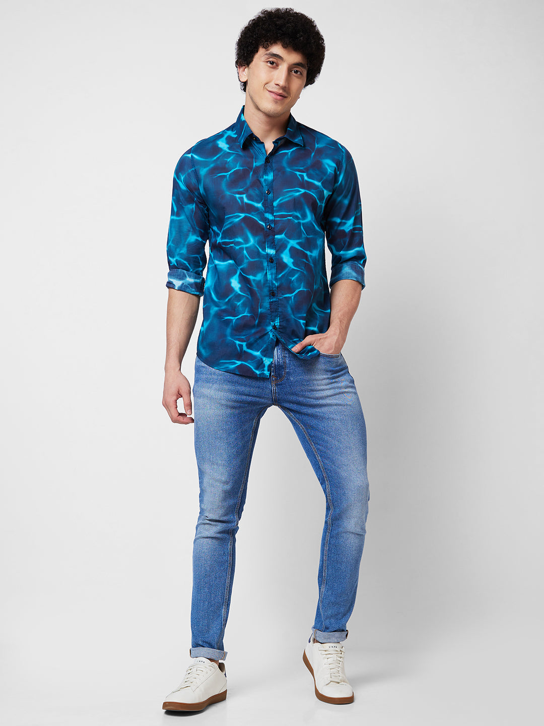 Spykar Blue PRINTED FULL SLEEVE Shirt For Men