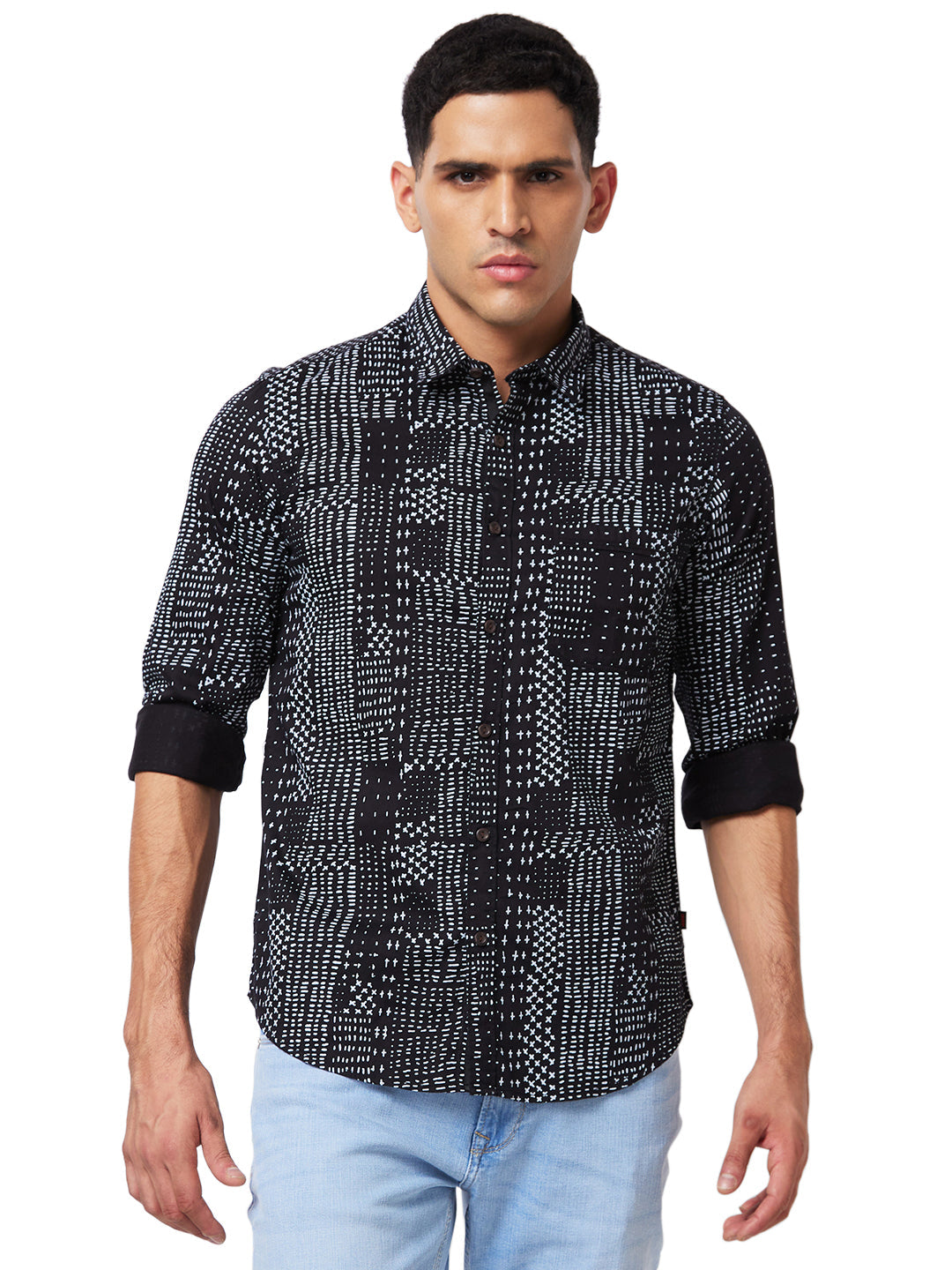 Spykar Black Printed Shirt For Men