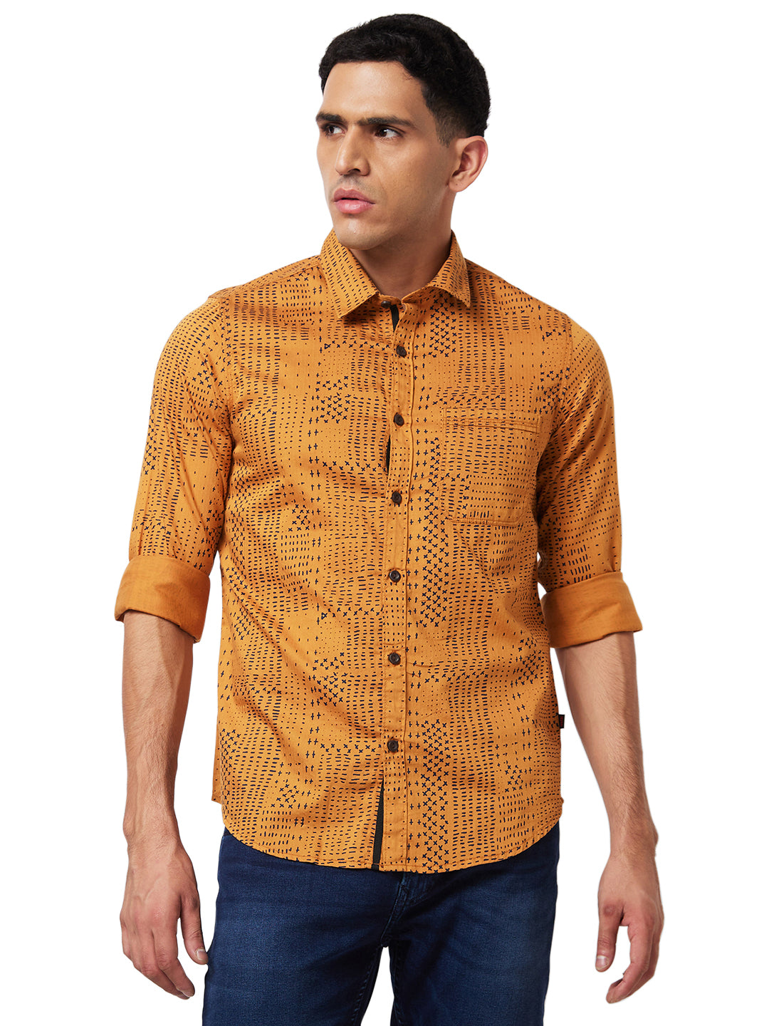 Spykar Yellow Printed Shirt For Men