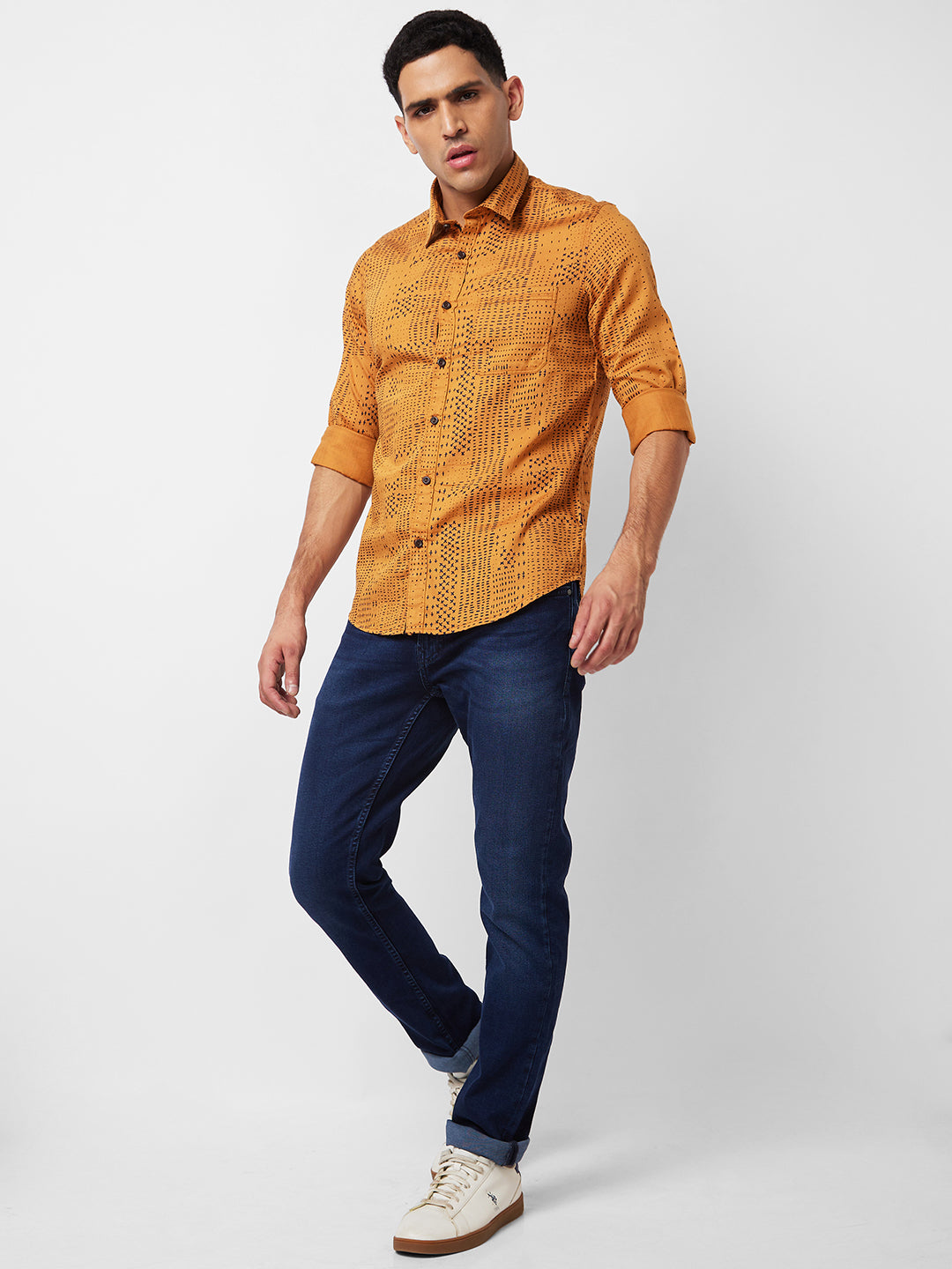 Spykar Yellow Printed Shirt For Men