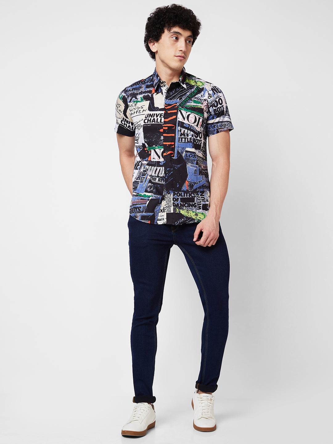 Spykar Black PRINTED HALF SLEEVE Shirt For Men