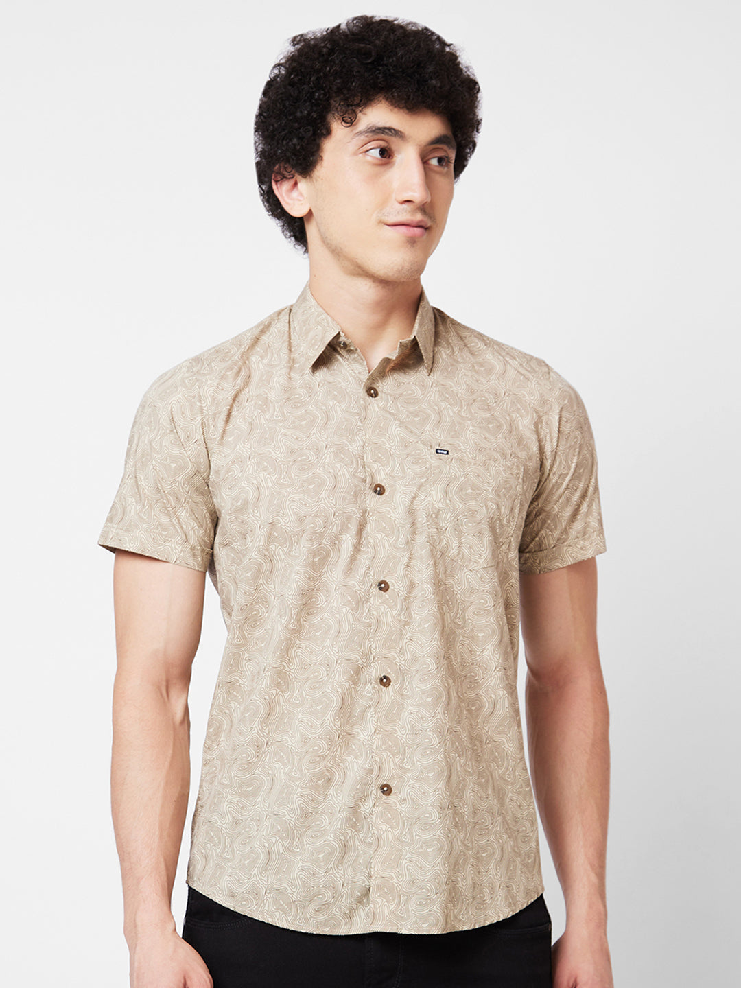 Spykar Brown PRINTED HALF SLEEVE Shirt For Men