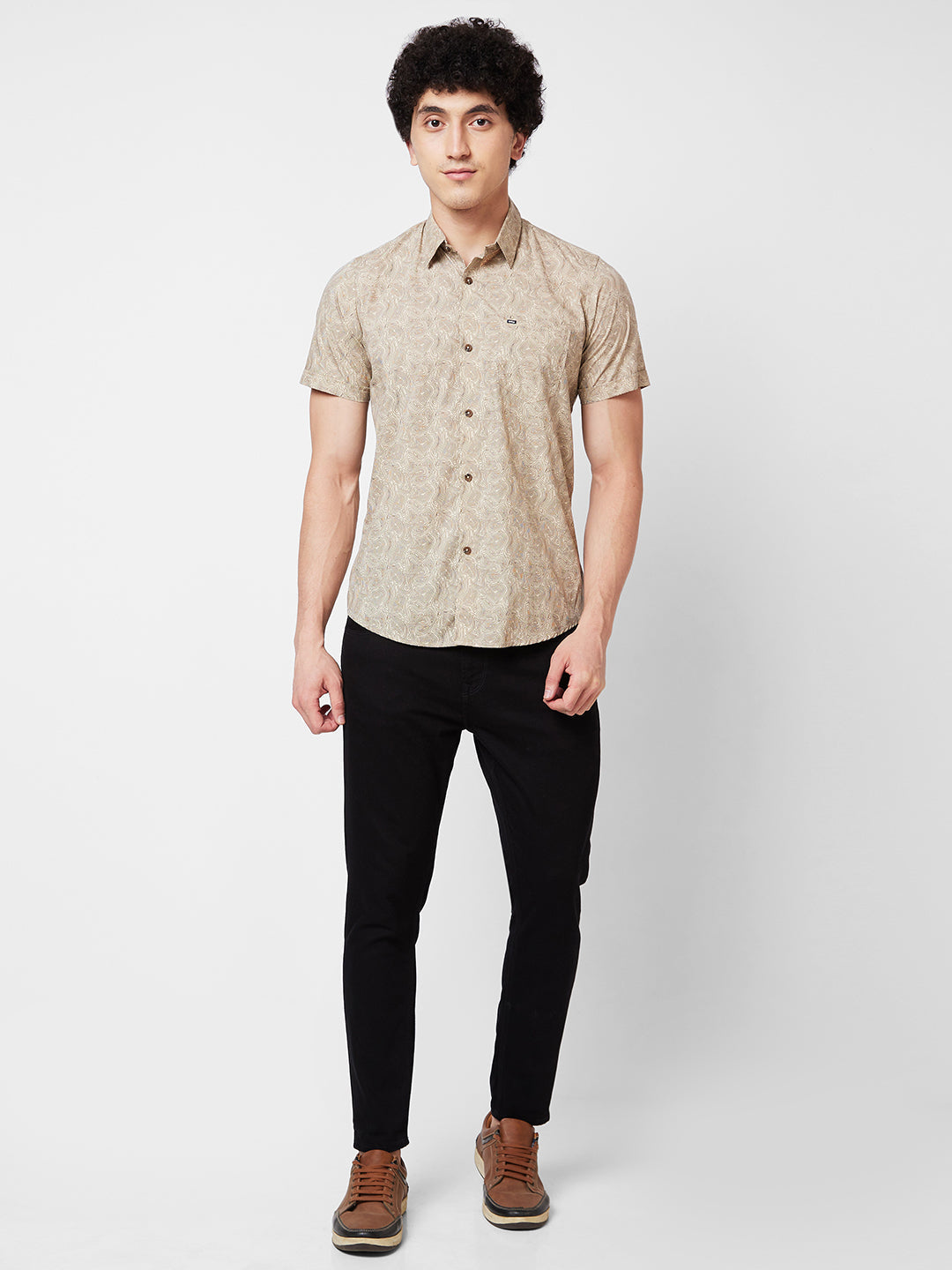 Spykar Brown PRINTED HALF SLEEVE Shirt For Men