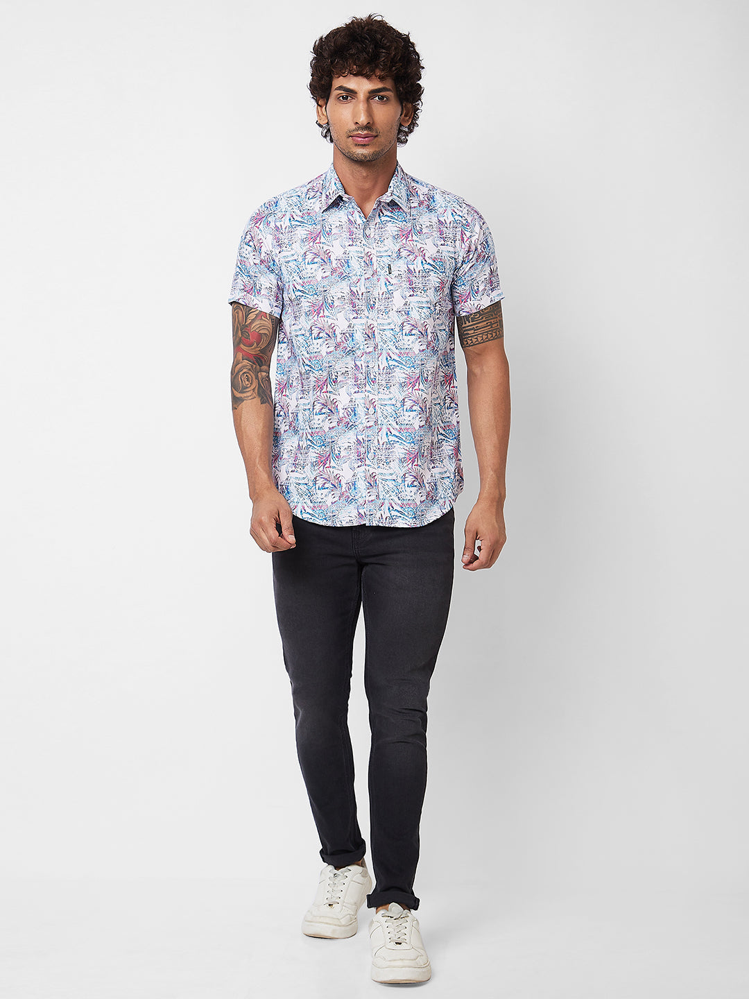 Spykar Blue PRINTED HALF SLEEVE Shirt For Men
