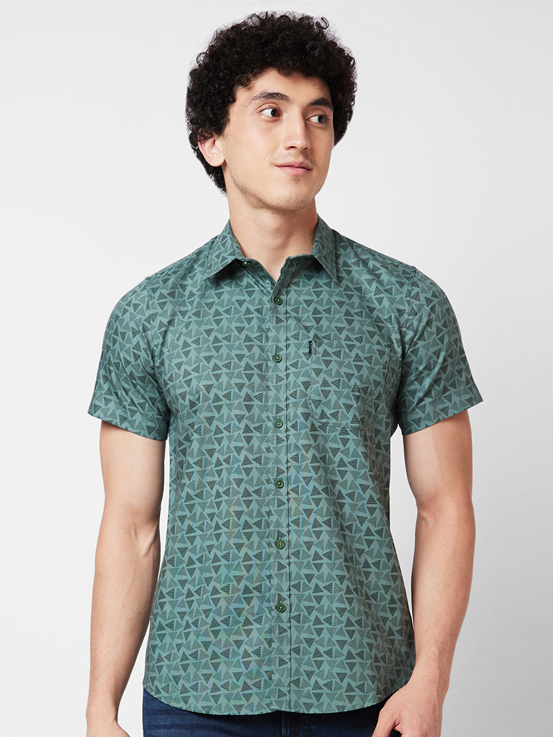 Spykar Green CHECKED HALF SLEEVE Shirt For Men