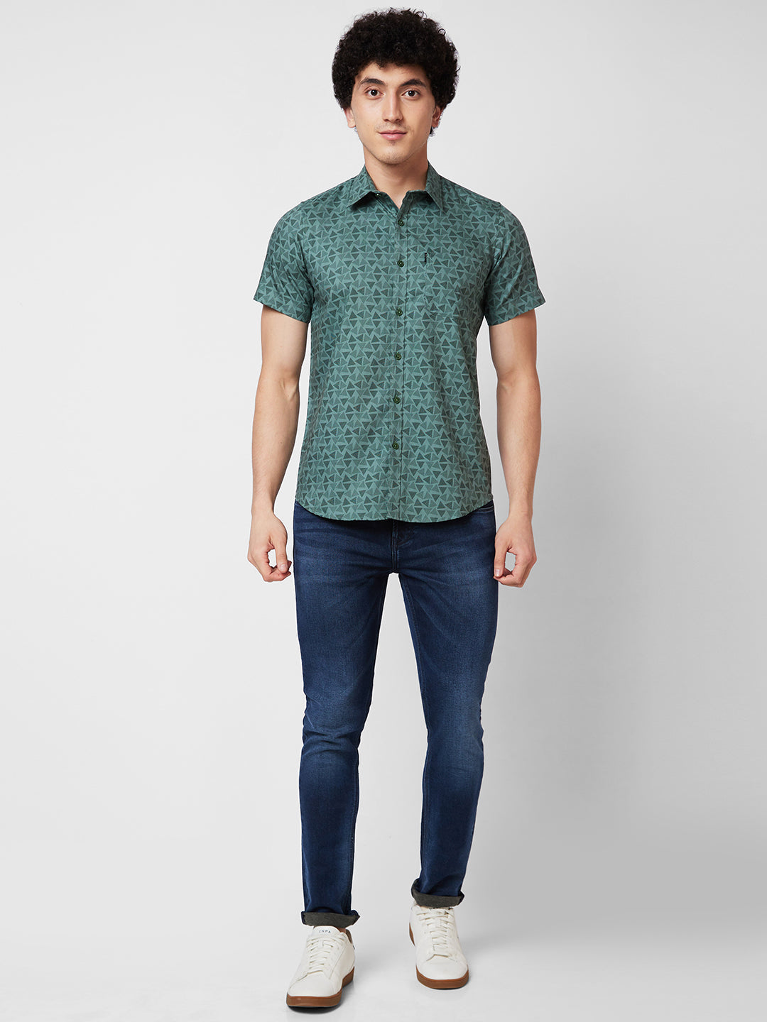 Spykar Green CHECKED HALF SLEEVE Shirt For Men