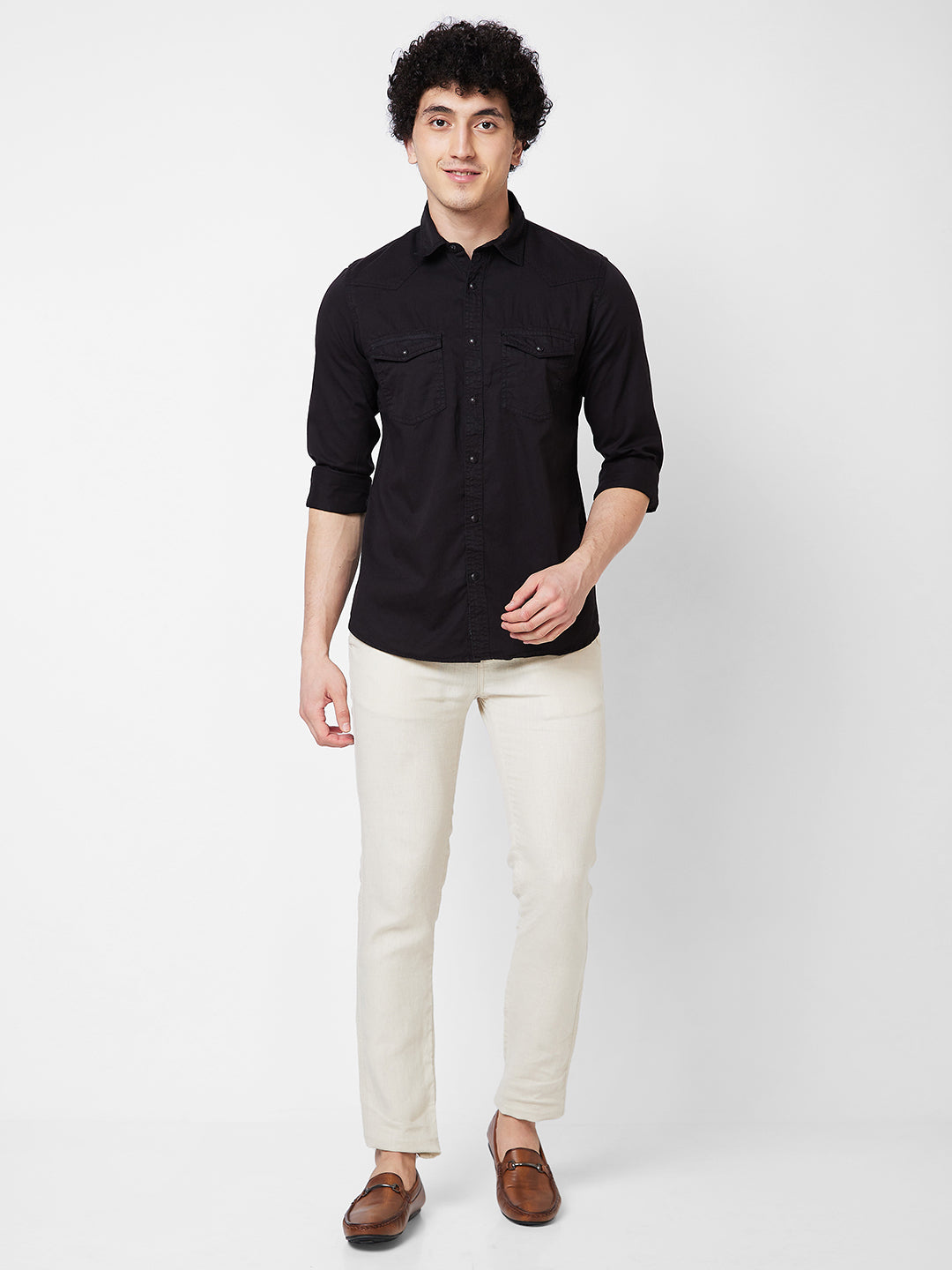 Spykar Black SOLID FULL SLEEVE Shirt For Men