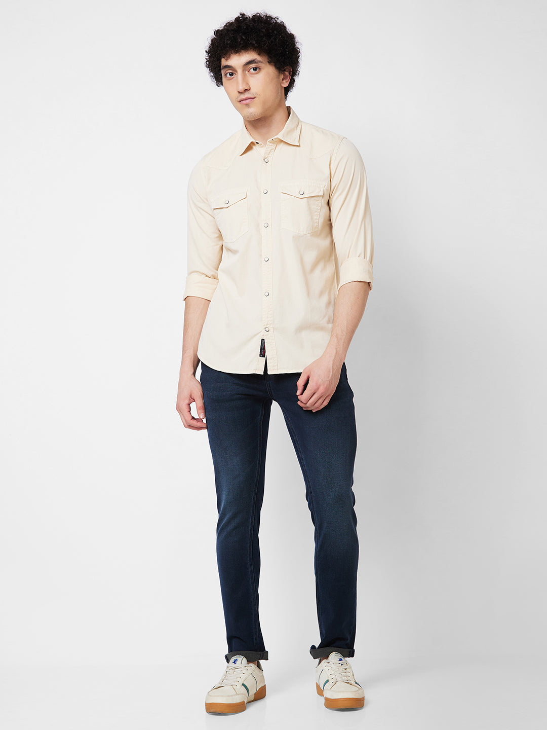 Spykar Beige SOLID FULL SLEEVE Shirt For Men