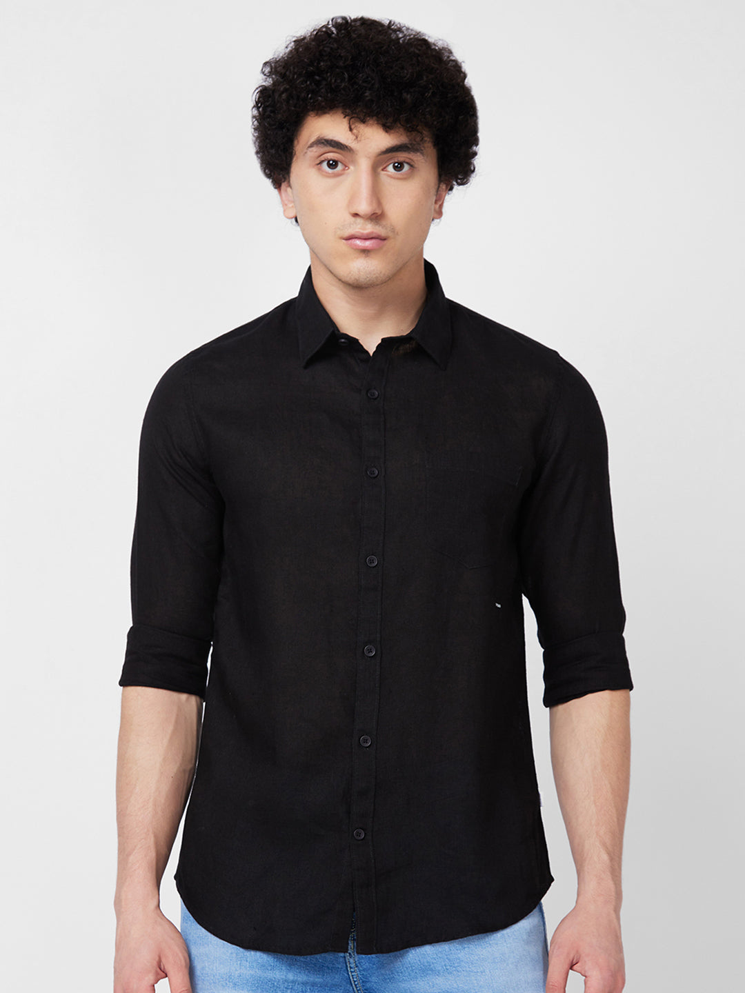 Spykar Black SOLID FULL SLEEVE Shirt For Men