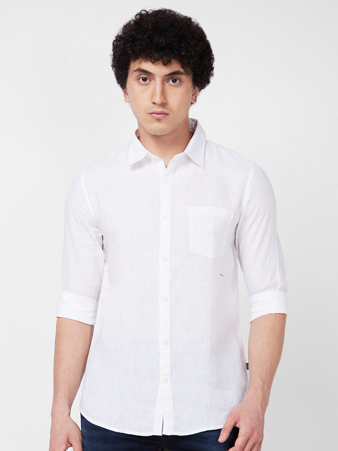 Spykar White SOLID FULL SLEEVE Shirt For Men