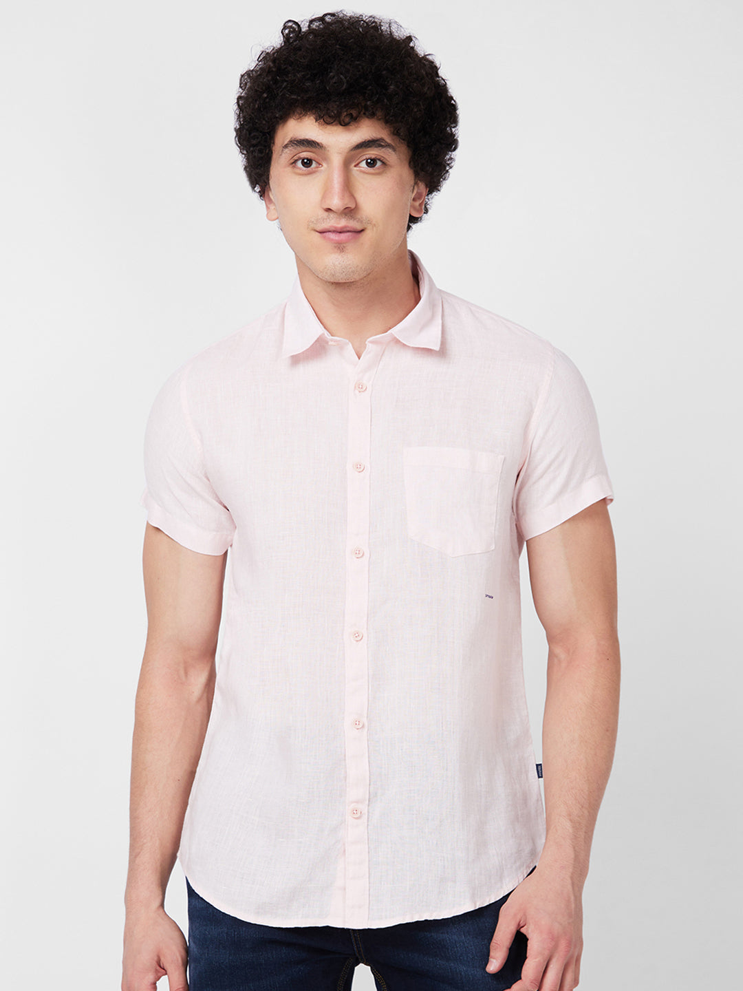 Spykar Peach SOLID HALF SLEEVE Shirt For Men