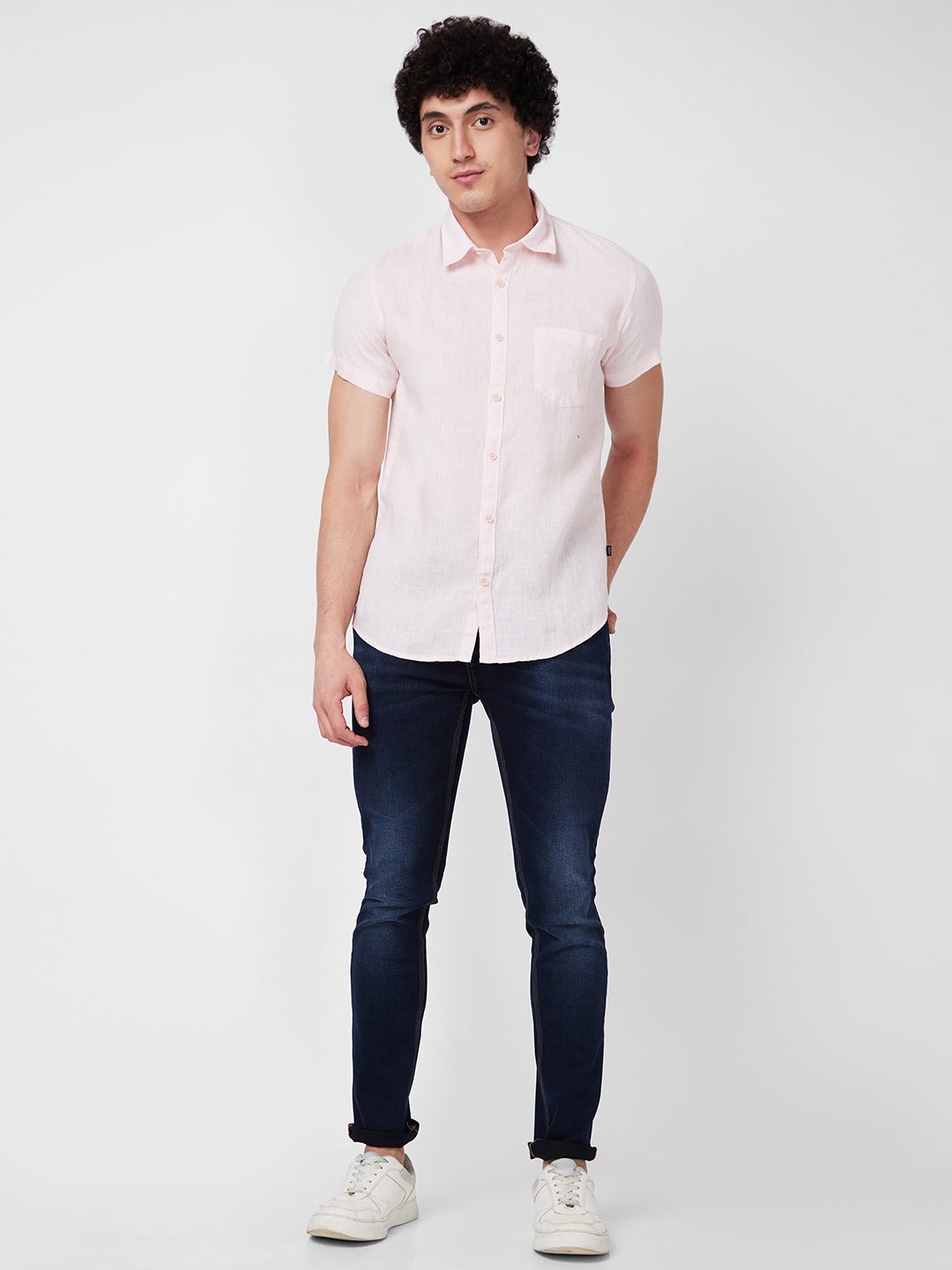 Spykar Peach SOLID HALF SLEEVE Shirt For Men